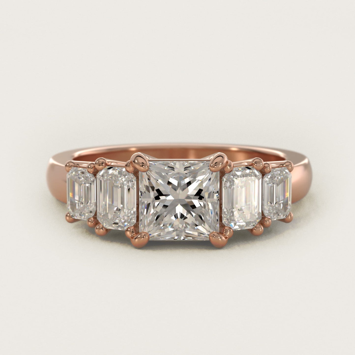Four Stone Emerald Diamond Engagement Ring in 18k Rose Gold - Princess Center