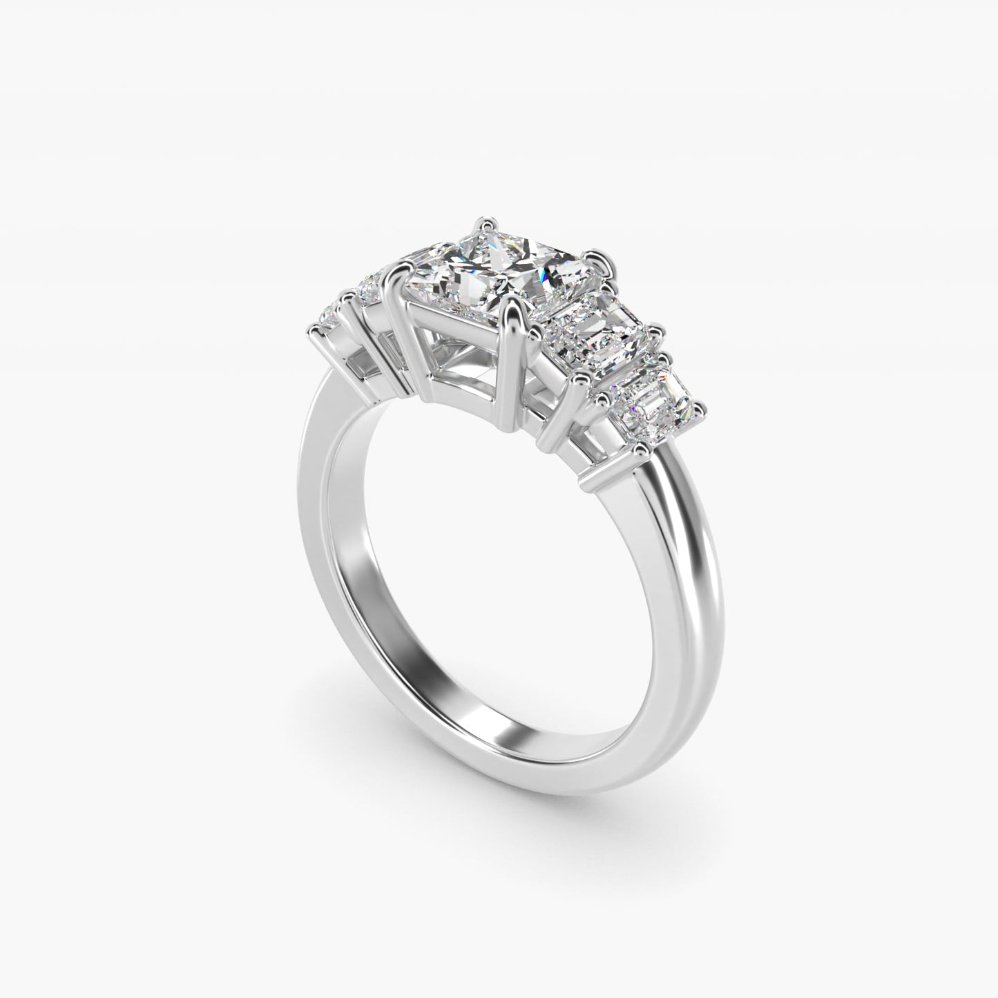 Four Stone Emerald Diamond Engagement Ring in 14k White Gold - Princess Center
