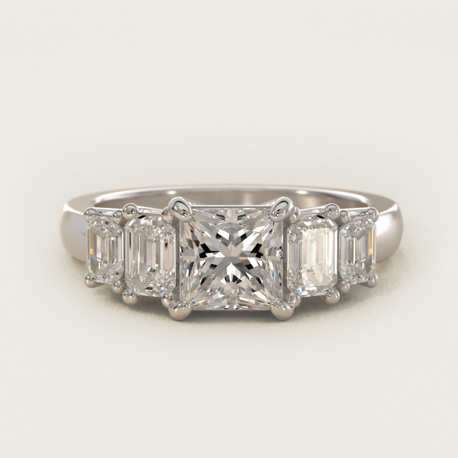 Four Stone Emerald Diamond Engagement Ring in 18k White Gold - Princess Center