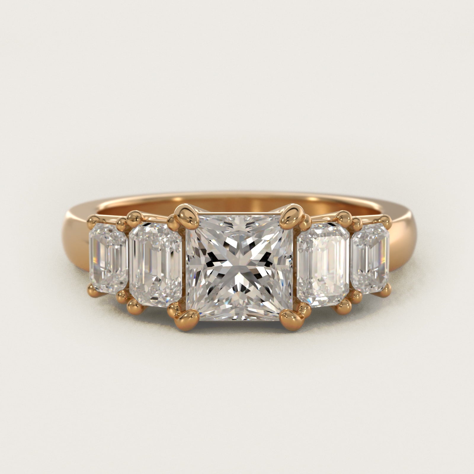 Four Stone Emerald Diamond Engagement Ring in 18k Yellow Gold - Princess Center