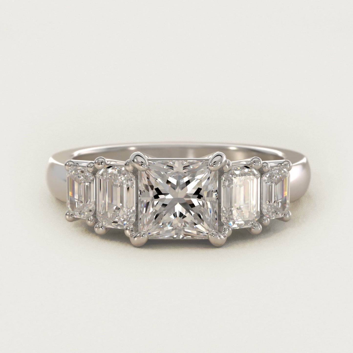 Four Stone Emerald Diamond Engagement Ring in Platinum - Princess Center