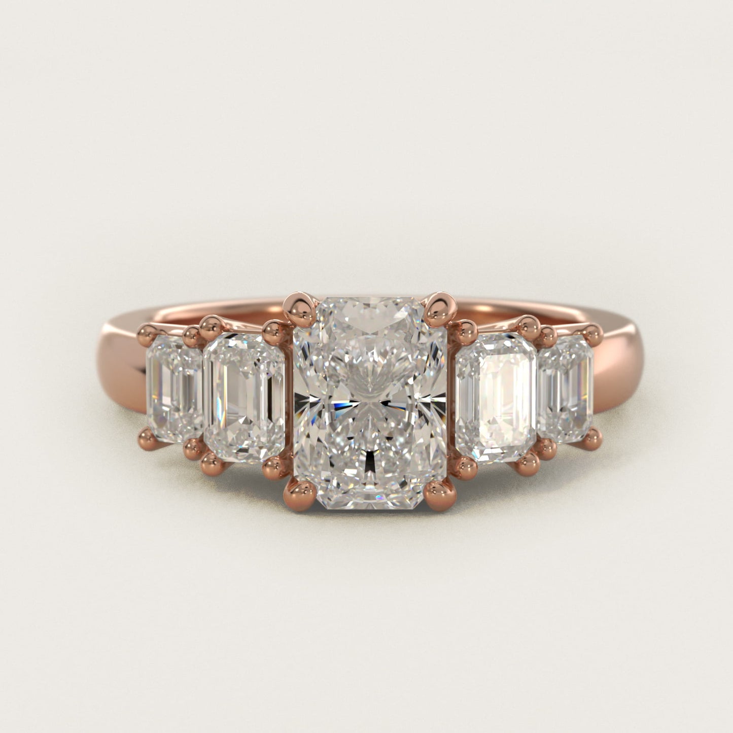 Four Stone Emerald Diamond Engagement Ring in 18k Rose Gold - Radiant Center