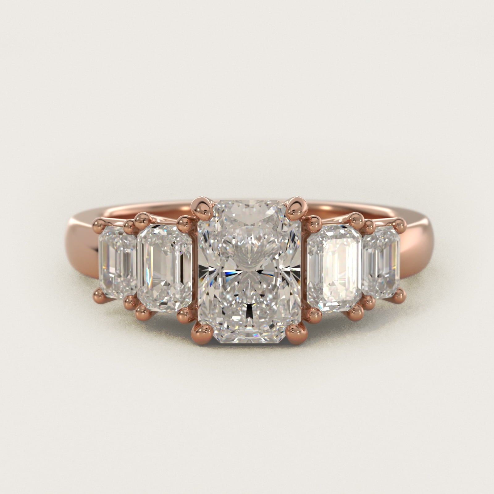 Four Stone Emerald Diamond Engagement Ring in 18k Rose Gold - Radiant Center