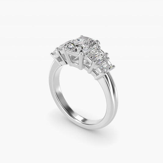 Four Stone Emerald Diamond Engagement Ring in 14k White Gold - Radiant Center