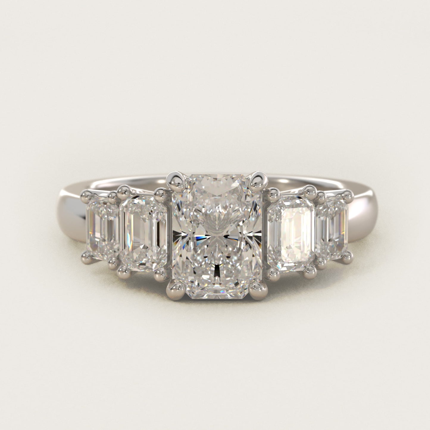 Four Stone Emerald Diamond Engagement Ring in 14k White Gold - Radiant Center