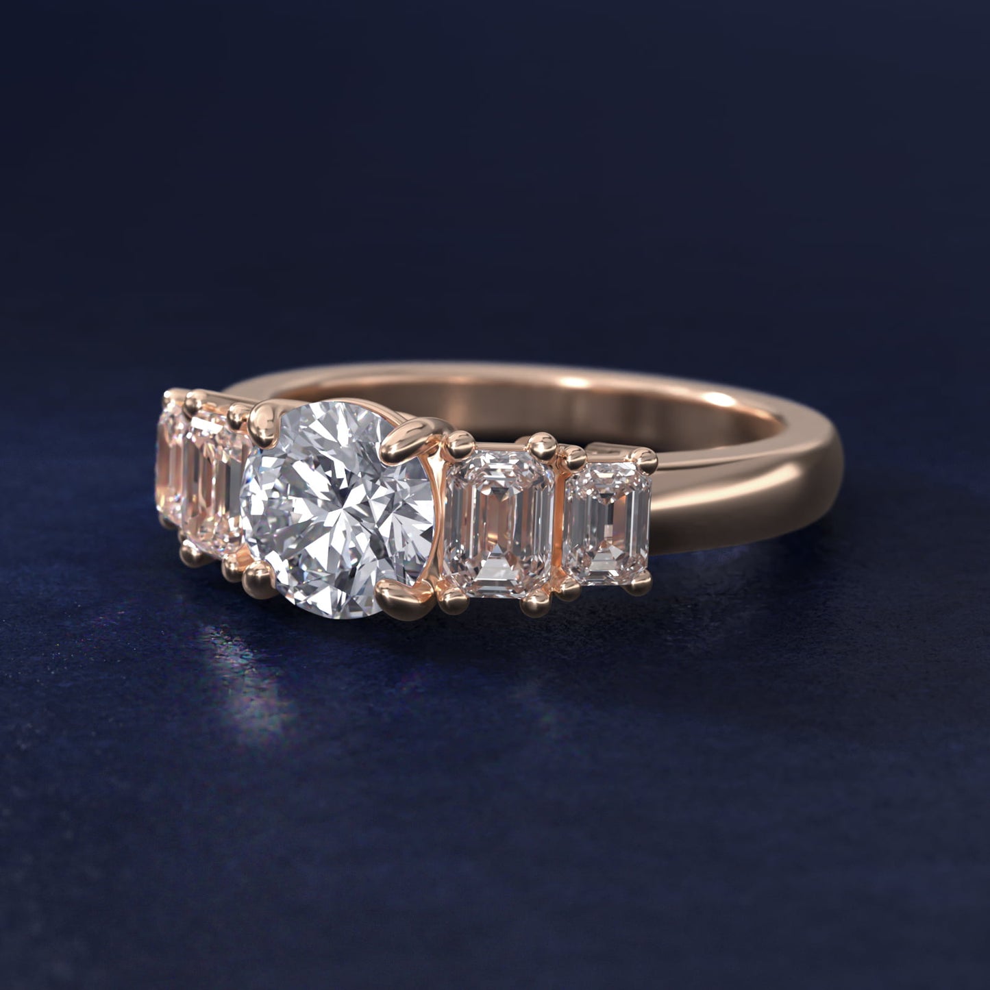 Four Stone Emerald Diamond Engagement Ring in 14k Rose Gold - Round Center