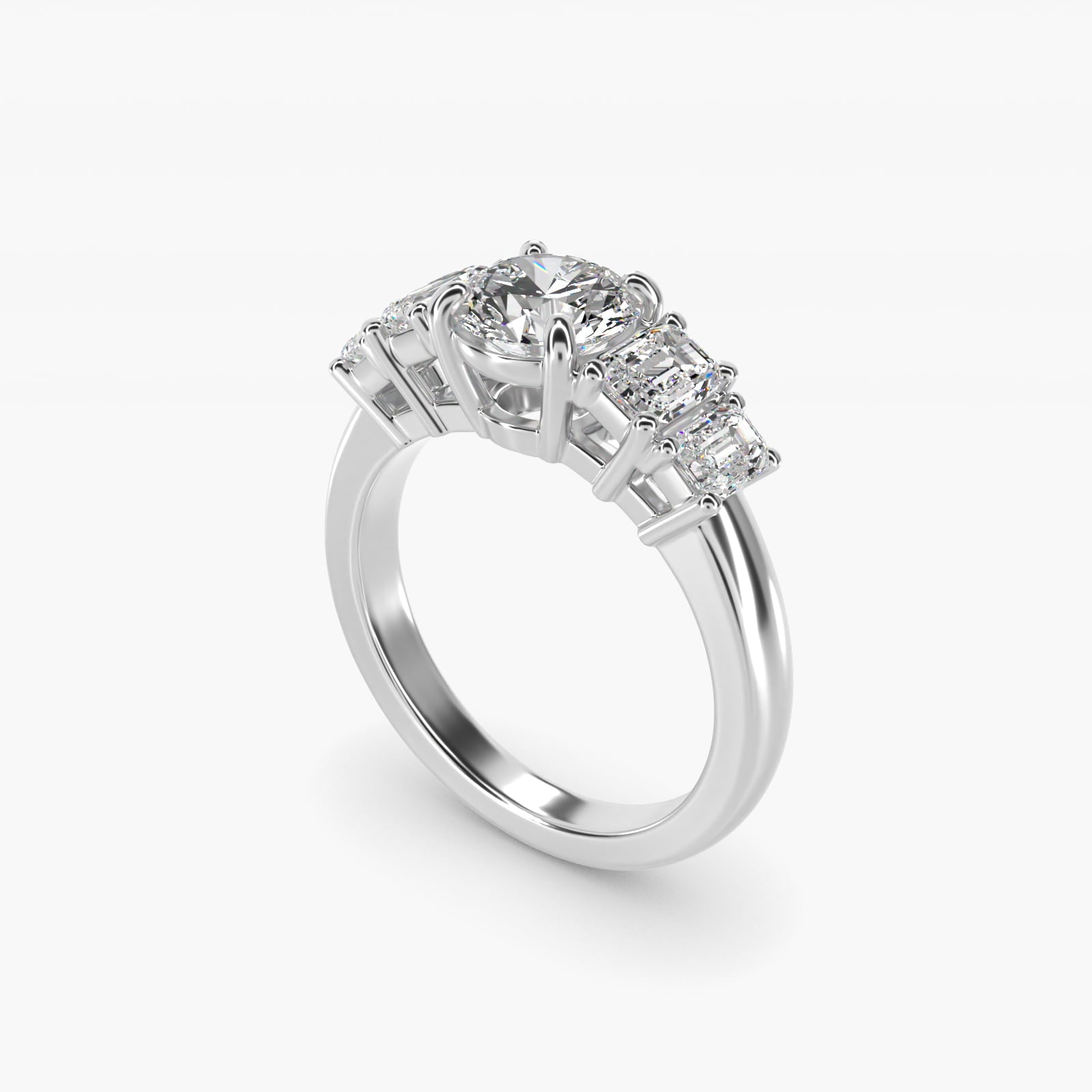 Four Stone Emerald Diamond Engagement Ring in 18k White Gold - Round Center