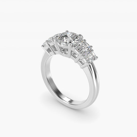 Four Stone Emerald Diamond Engagement Ring in 18k White Gold - Round Center