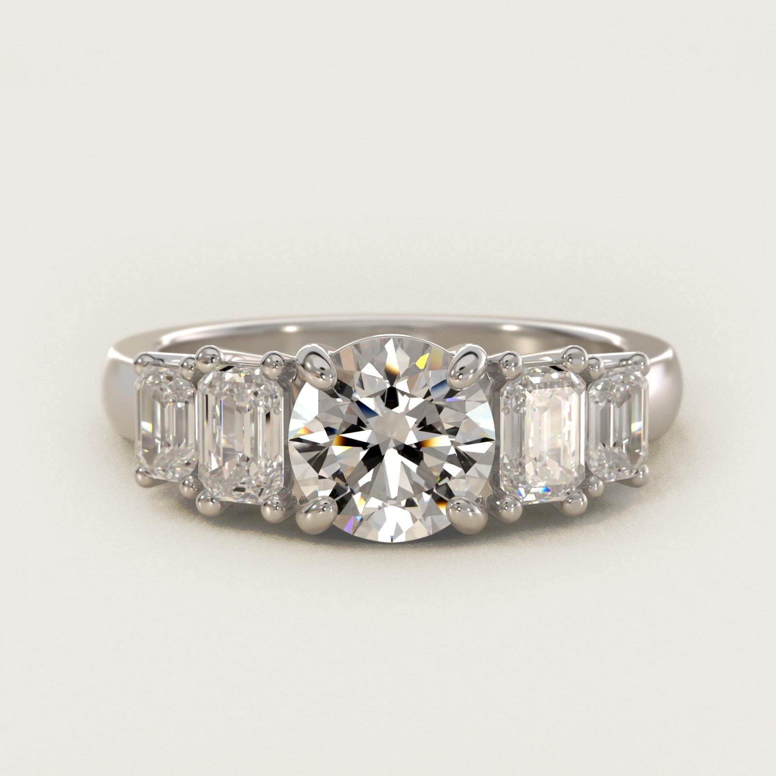 Four Stone Emerald Diamond Engagement Ring in 14k White Gold - Round Center
