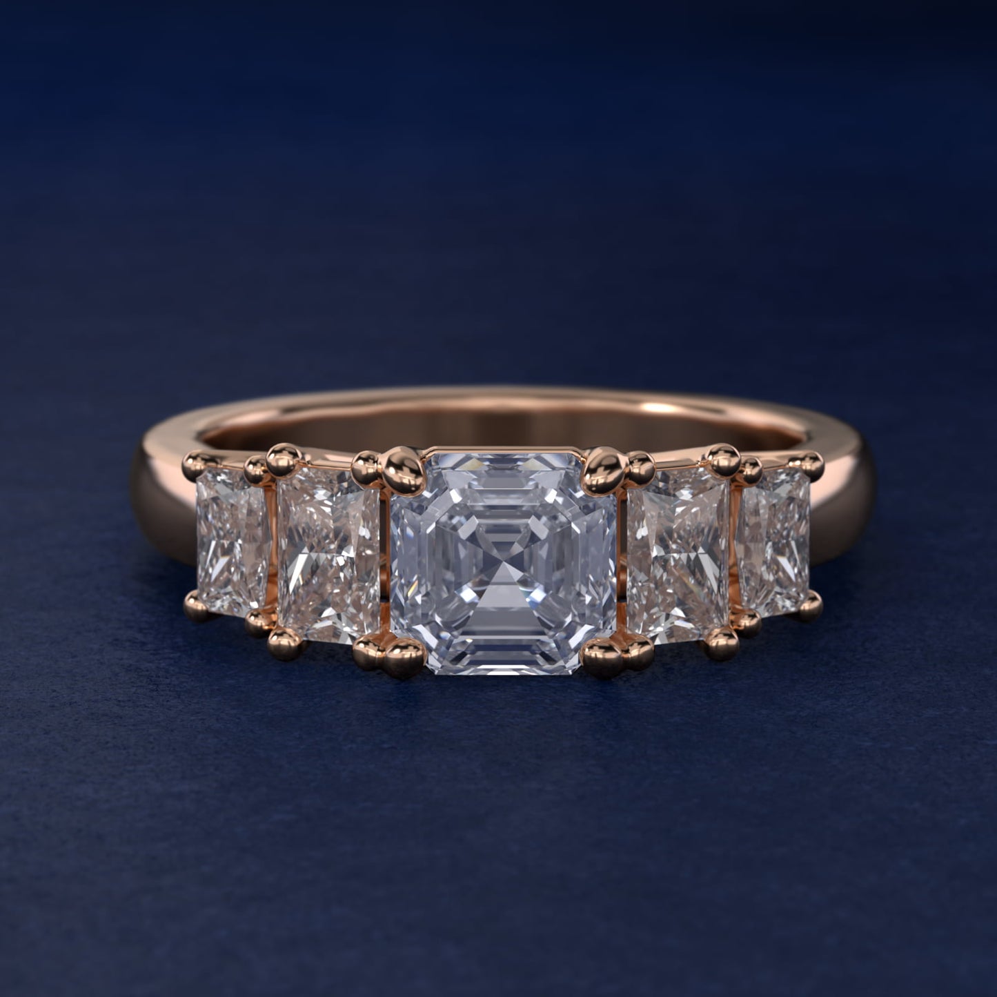 Four Stone Princess-Cut Diamond Engagement Ring in 14k Rose Gold (1 ct. tw.) - Asscher Center