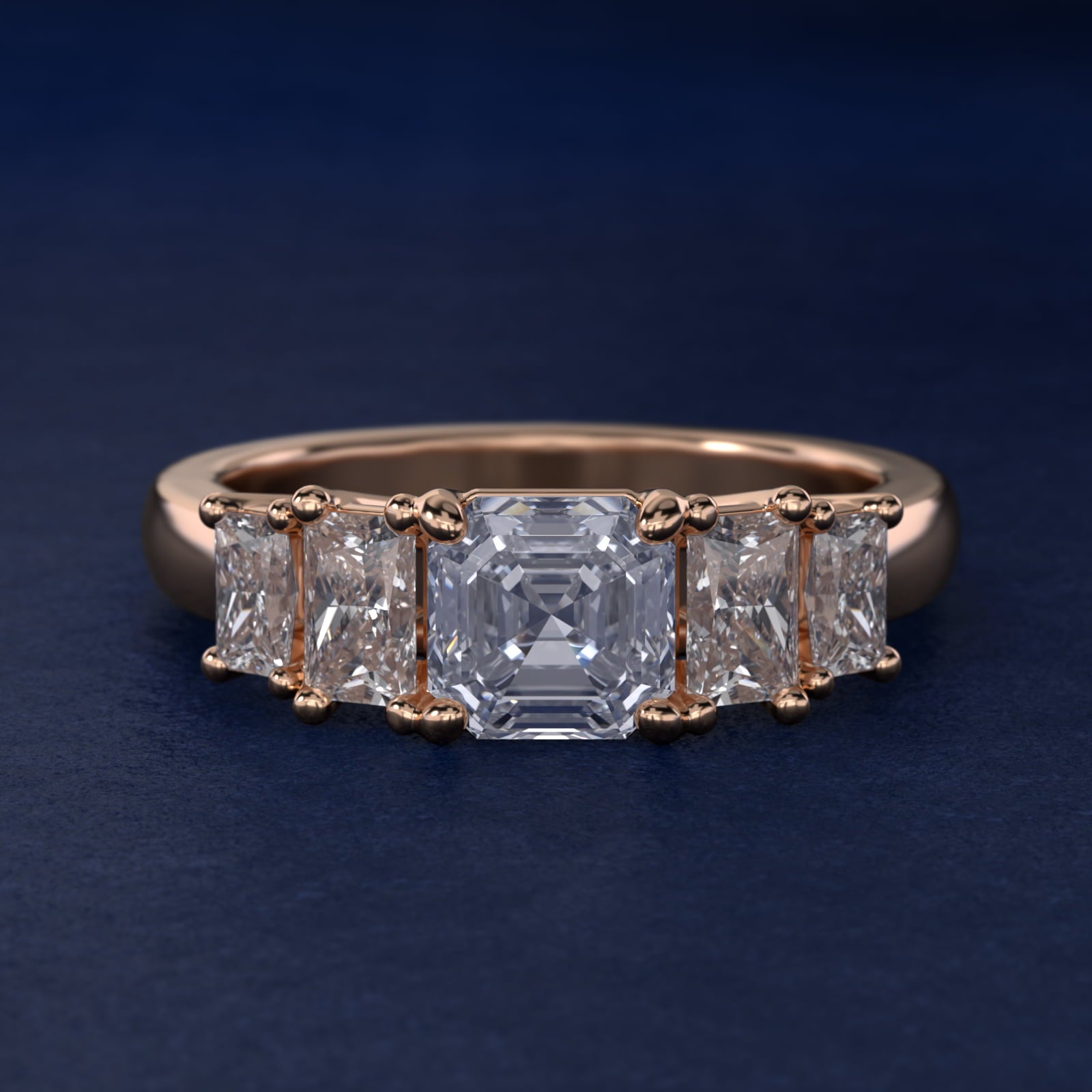 Four Stone Princess-Cut Diamond Engagement Ring in 14k Rose Gold (1 ct. tw.) - Asscher Center