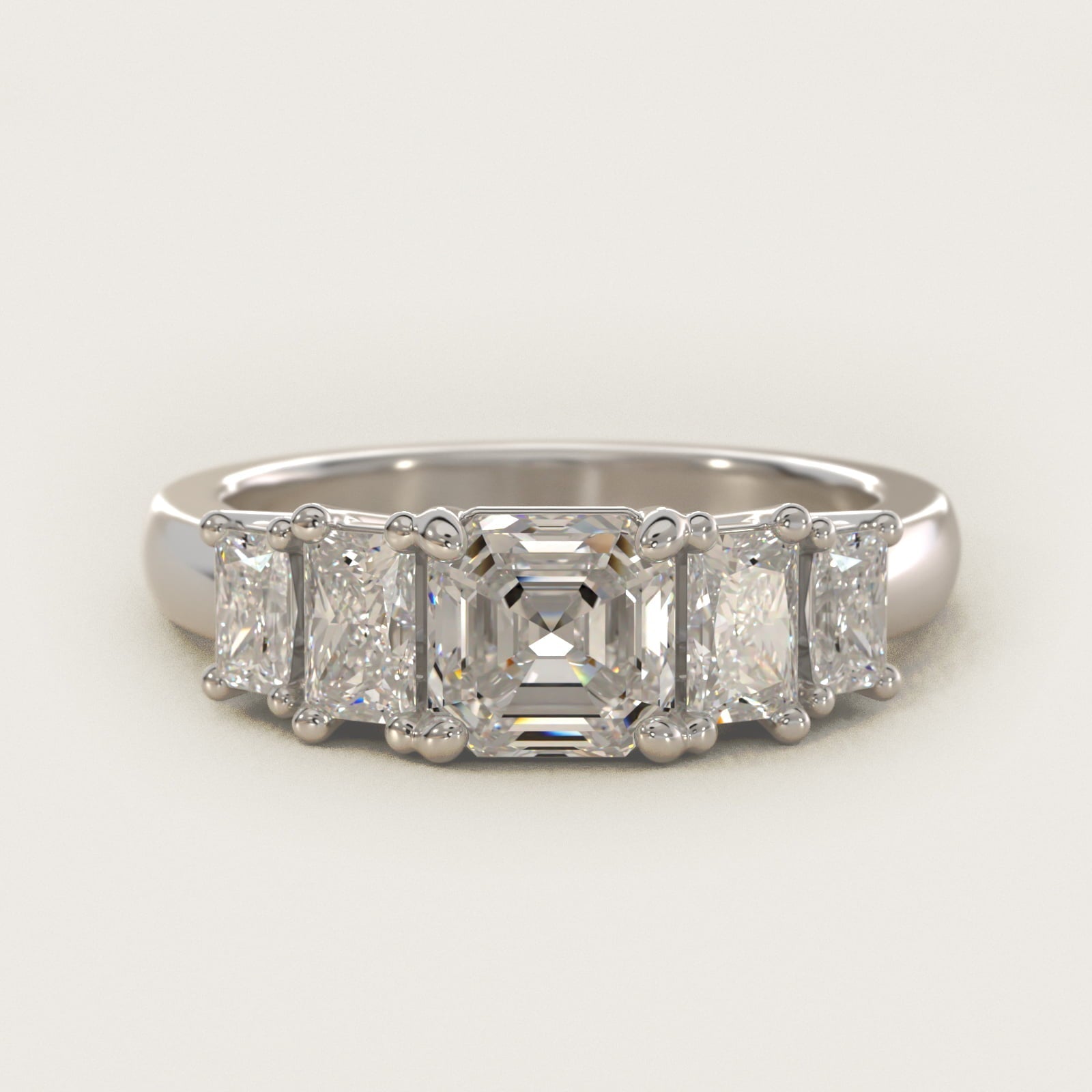 Four Stone Princess-Cut Diamond Engagement Ring in 18k White Gold (1 ct. tw.) - Asscher Center
