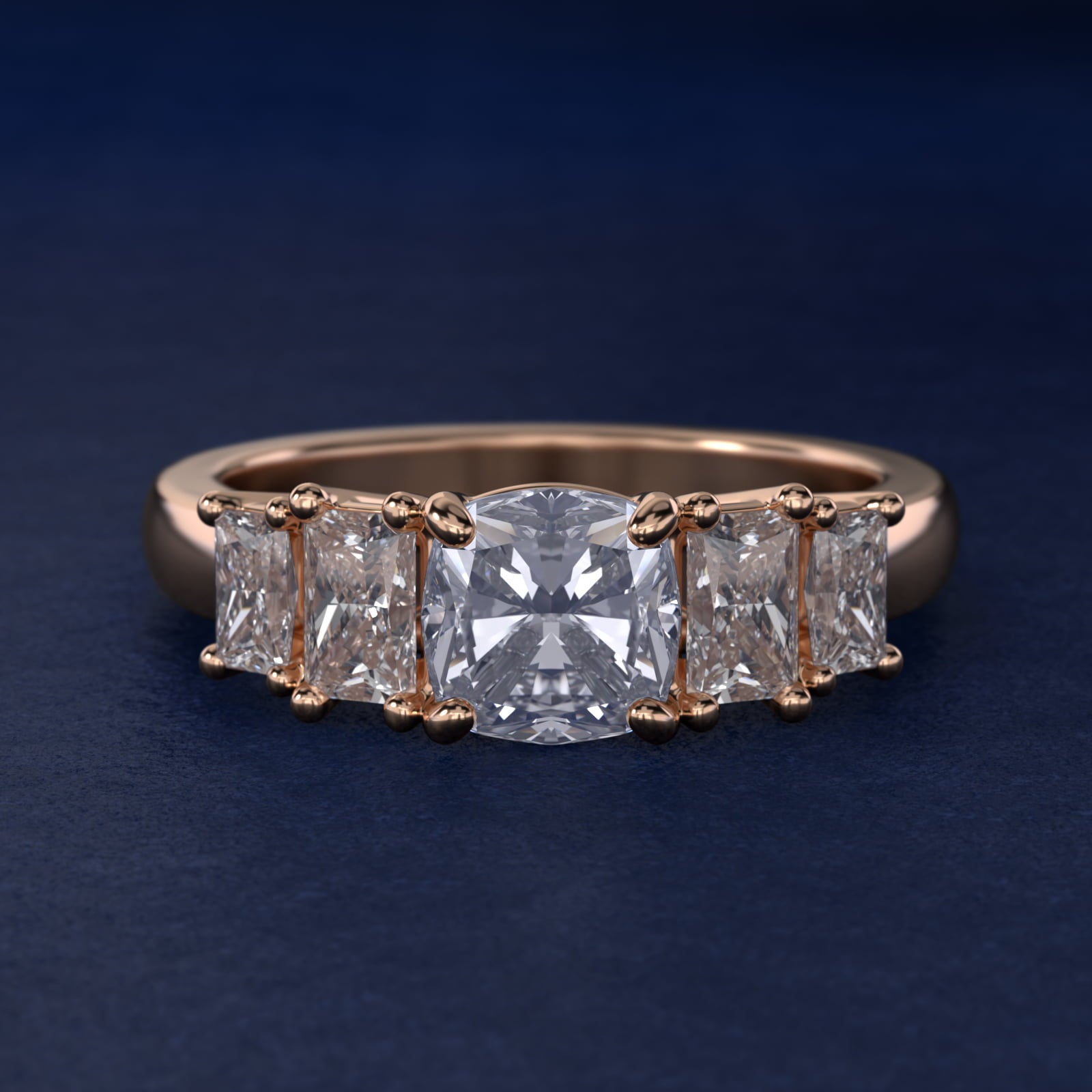 Four Stone Princess-Cut Diamond Engagement Ring in 14k Rose Gold (1 ct. tw.) - Cushion Center
