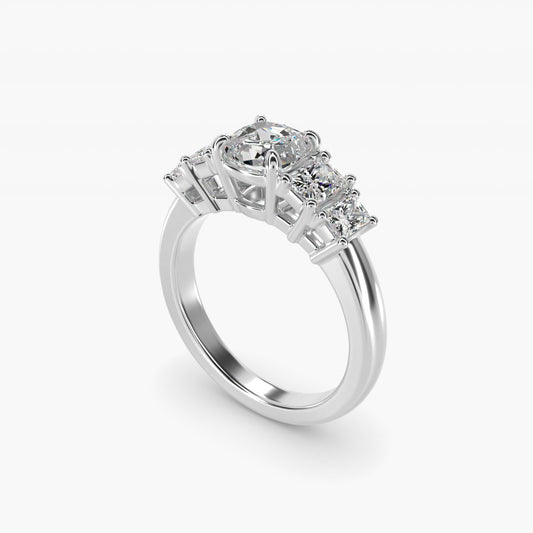 Four Stone Princess-Cut Diamond Engagement Ring in 18k White Gold (1 ct. tw.) - Cushion Center