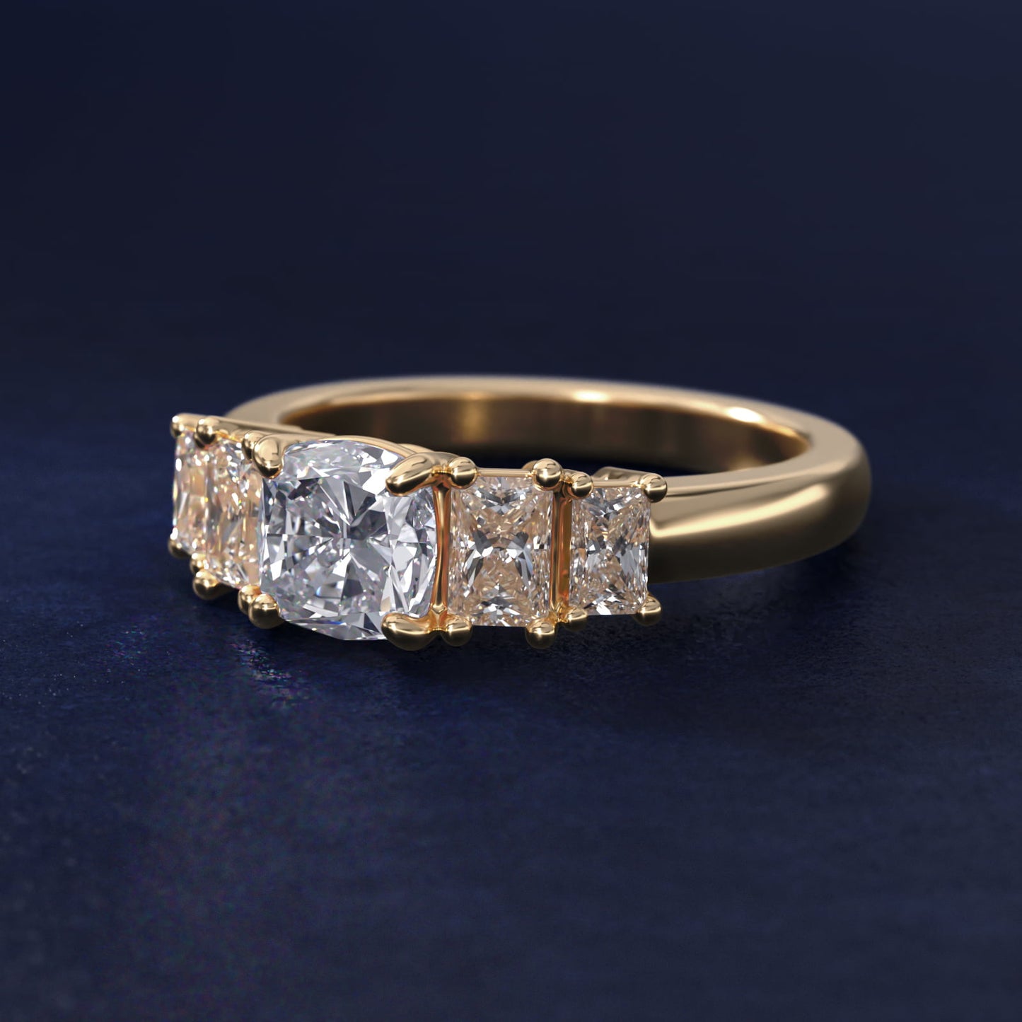 Four Stone Princess-Cut Diamond Engagement Ring in 14K Yellow Gold (1 ct. tw.) - Cushion Center