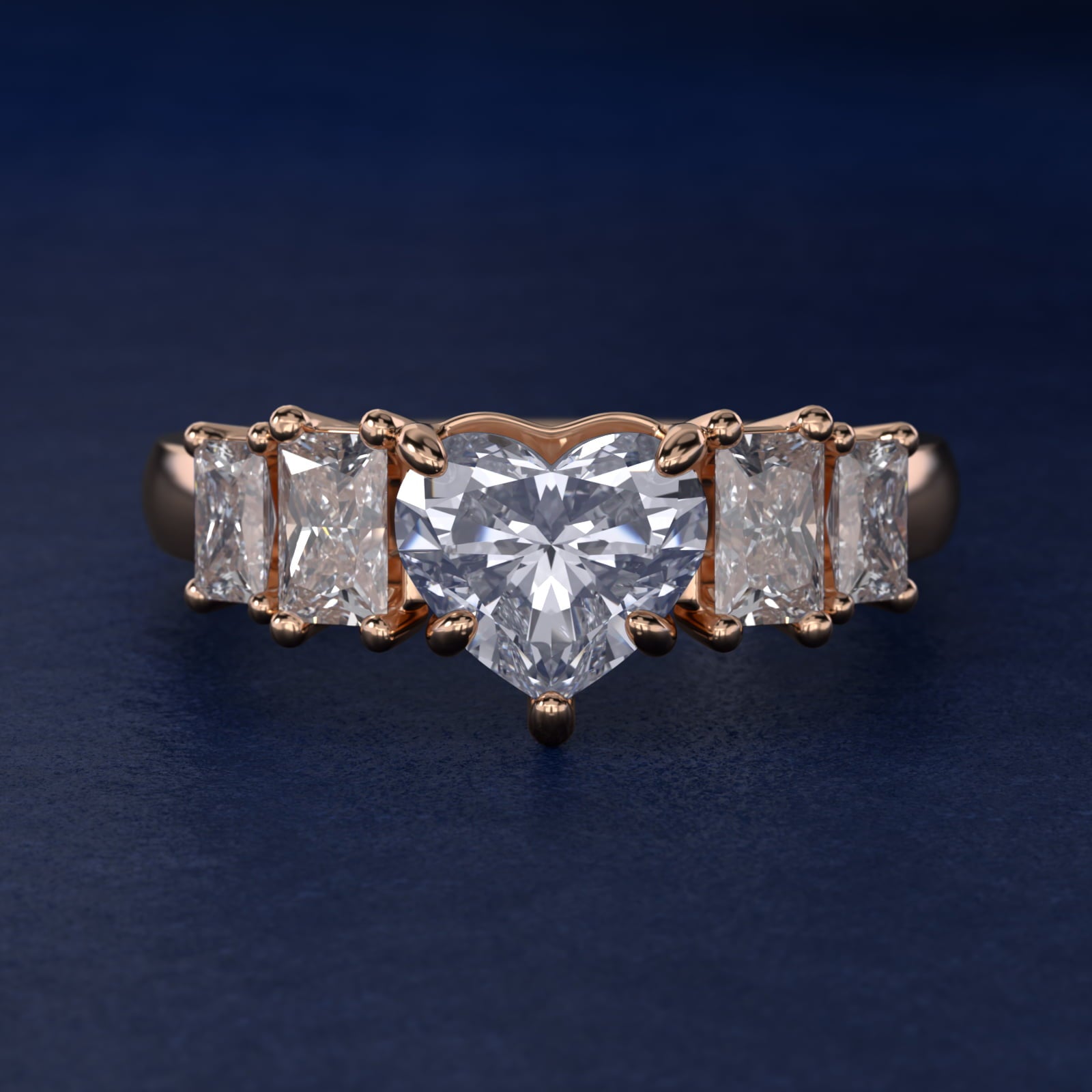 Four Stone Princess-Cut Diamond Engagement Ring in 14k Rose Gold (1 ct. tw.) - Heart Center