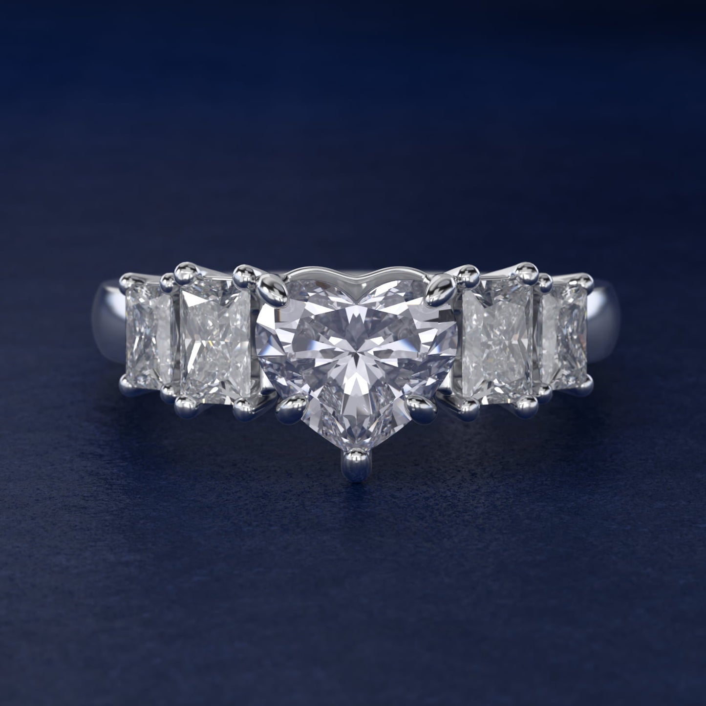Four Stone Princess-Cut Diamond Engagement Ring in 14k White Gold (1 ct. tw.) - Heart Center