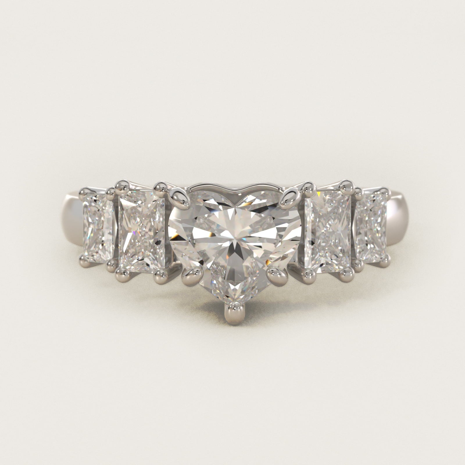 Four Stone Princess-Cut Diamond Engagement Ring in 14k White Gold (1 ct. tw.) - Heart Center