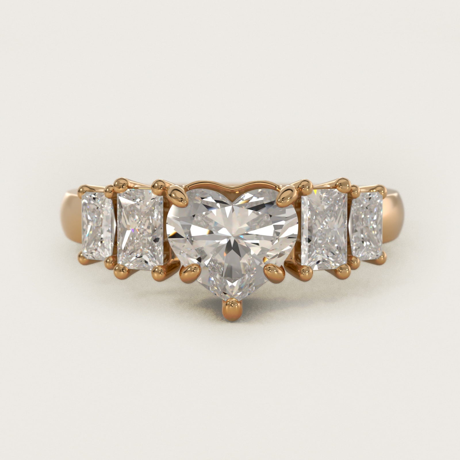 Four Stone Princess-Cut Diamond Engagement Ring in 14K Yellow Gold (1 ct. tw.) - Heart Center