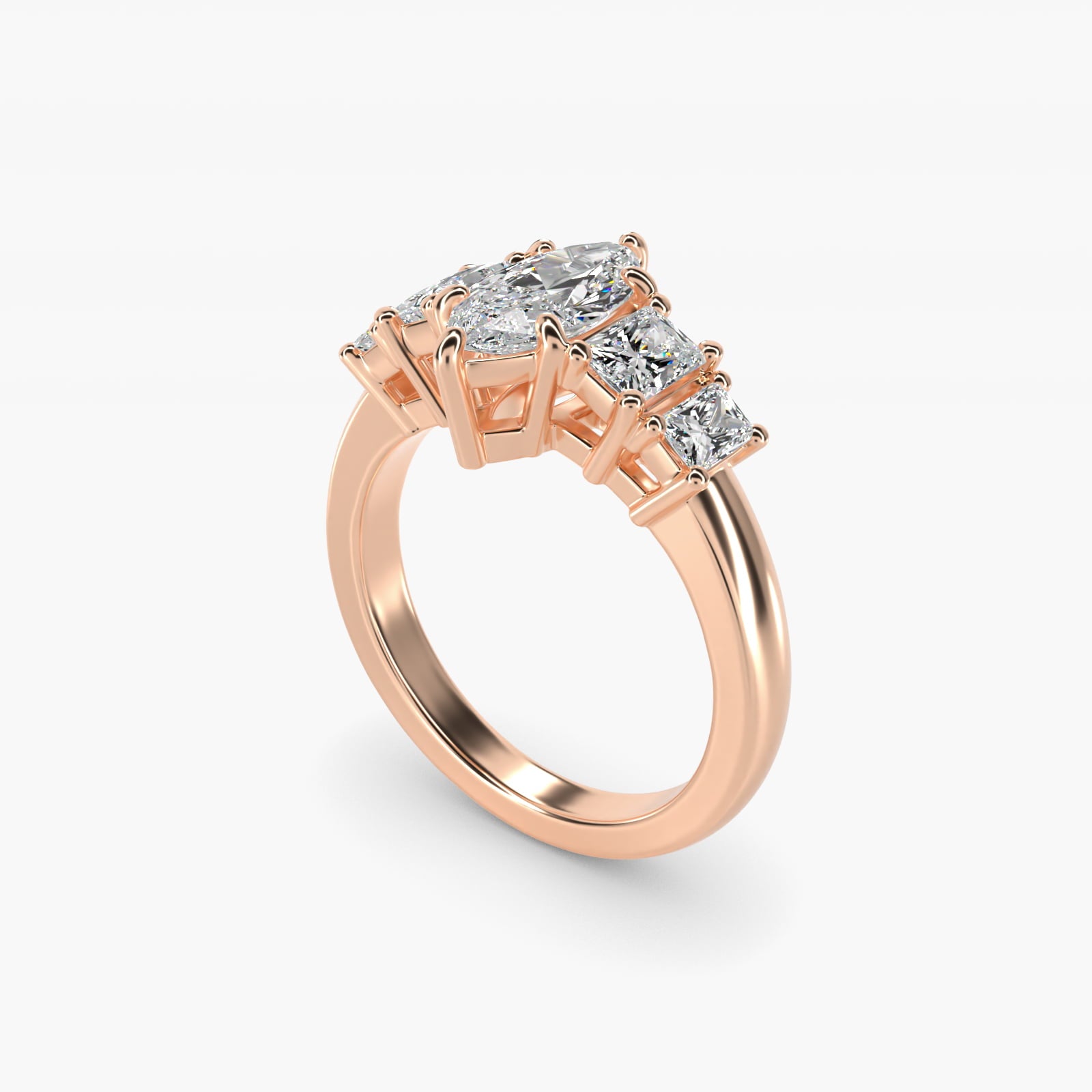 Four Stone Princess-Cut Diamond Engagement Ring in 14k Rose Gold (1 ct. tw.) - Marquise Center