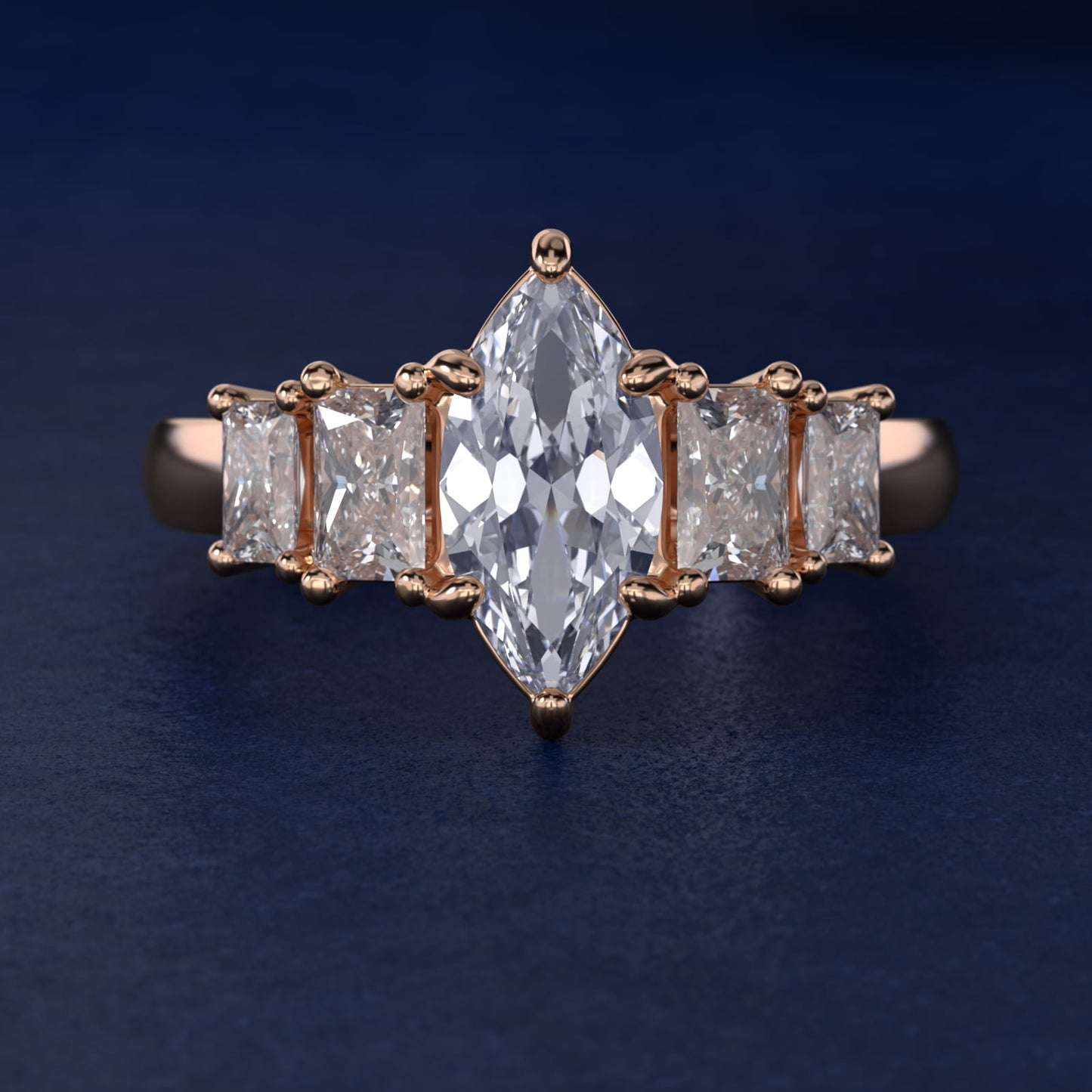 Four Stone Princess-Cut Diamond Engagement Ring in 14k Rose Gold (1 ct. tw.) - Marquise Center