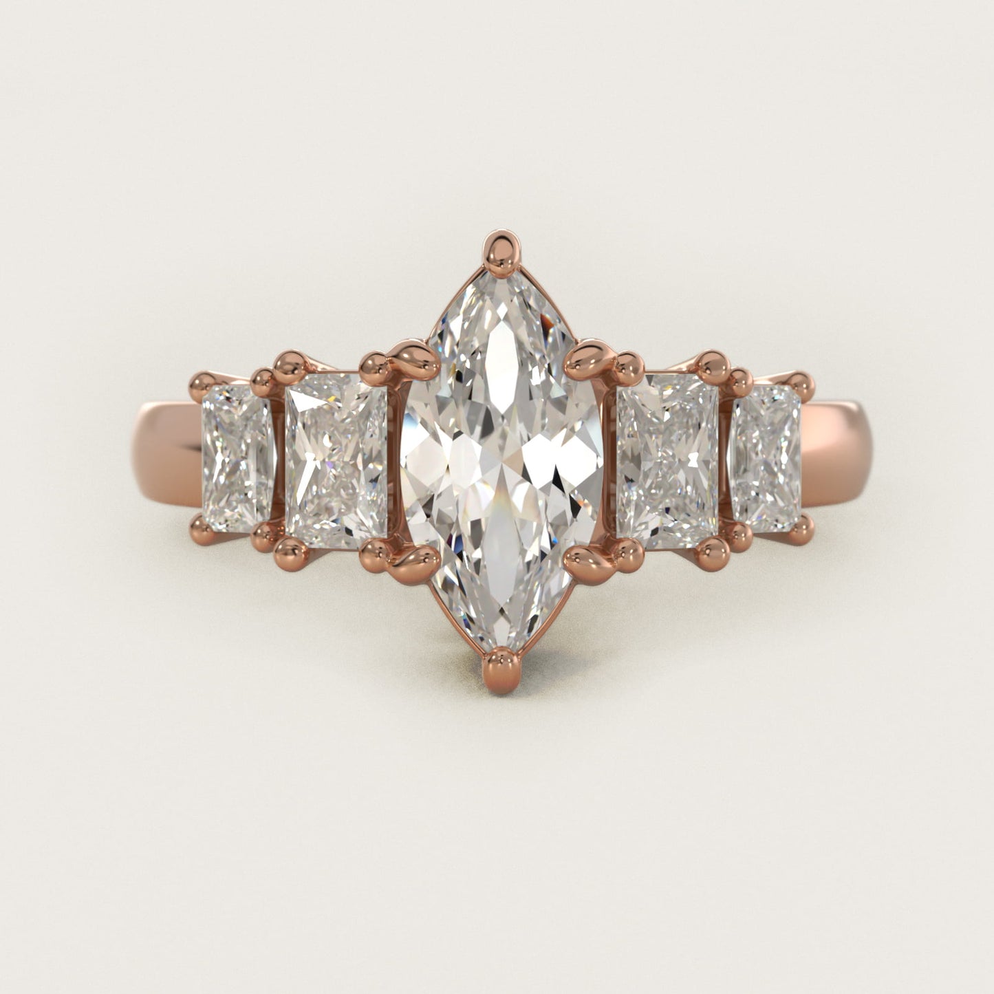 Four Stone Princess-Cut Diamond Engagement Ring in 14k Rose Gold (1 ct. tw.) - Marquise Center