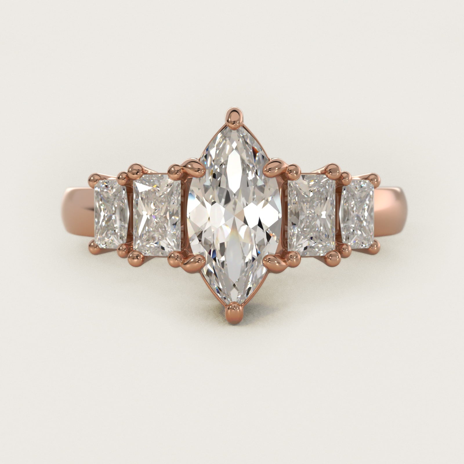 Four Stone Princess-Cut Diamond Engagement Ring in 14k Rose Gold (1 ct. tw.) - Marquise Center