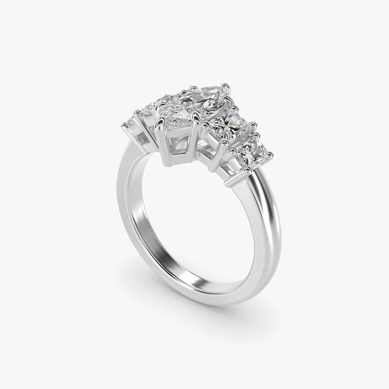 Four Stone Princess-Cut Diamond Engagement Ring in 14k White Gold (1 ct. tw.) - Marquise Center