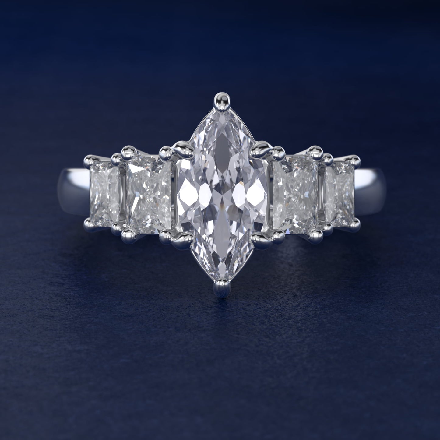 Four Stone Princess-Cut Diamond Engagement Ring in 14k White Gold (1 ct. tw.) - Marquise Center