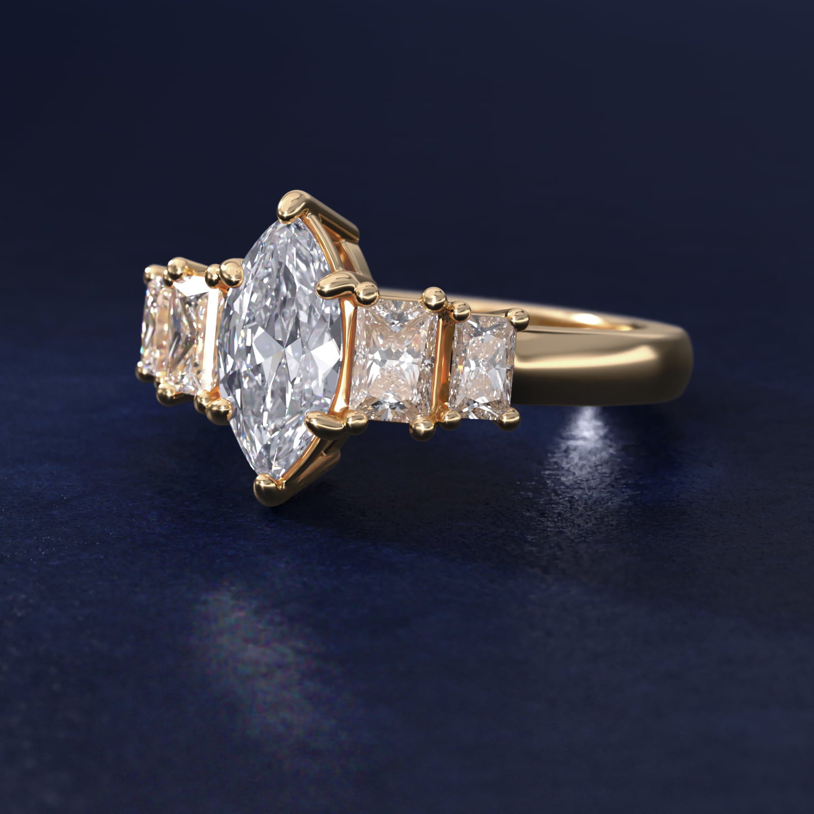 Four Stone Princess-Cut Diamond Engagement Ring in 14K Yellow Gold (1 ct. tw.) - Marquise Center