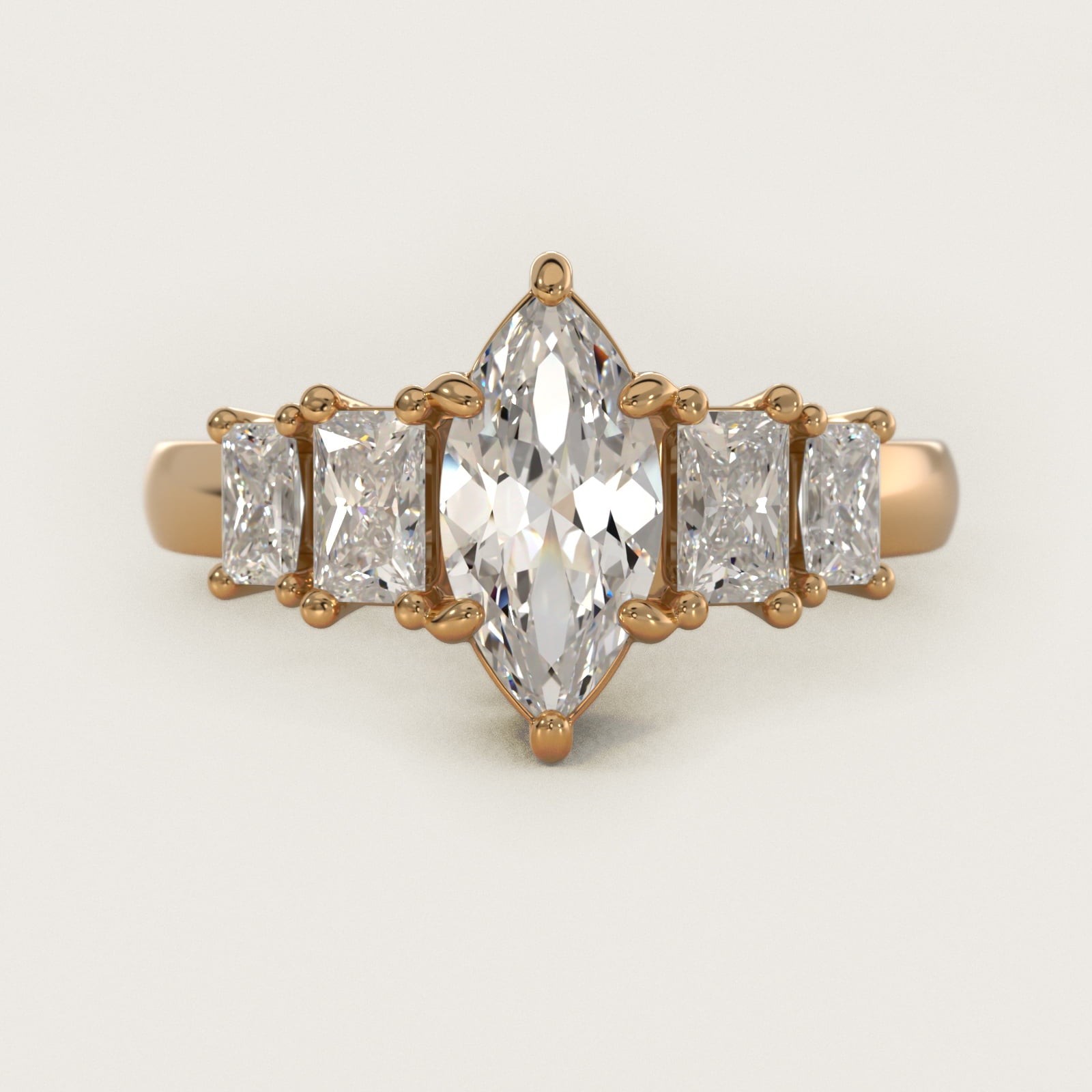 Four Stone Princess-Cut Diamond Engagement Ring in 14K Yellow Gold (1 ct. tw.) - Marquise Center