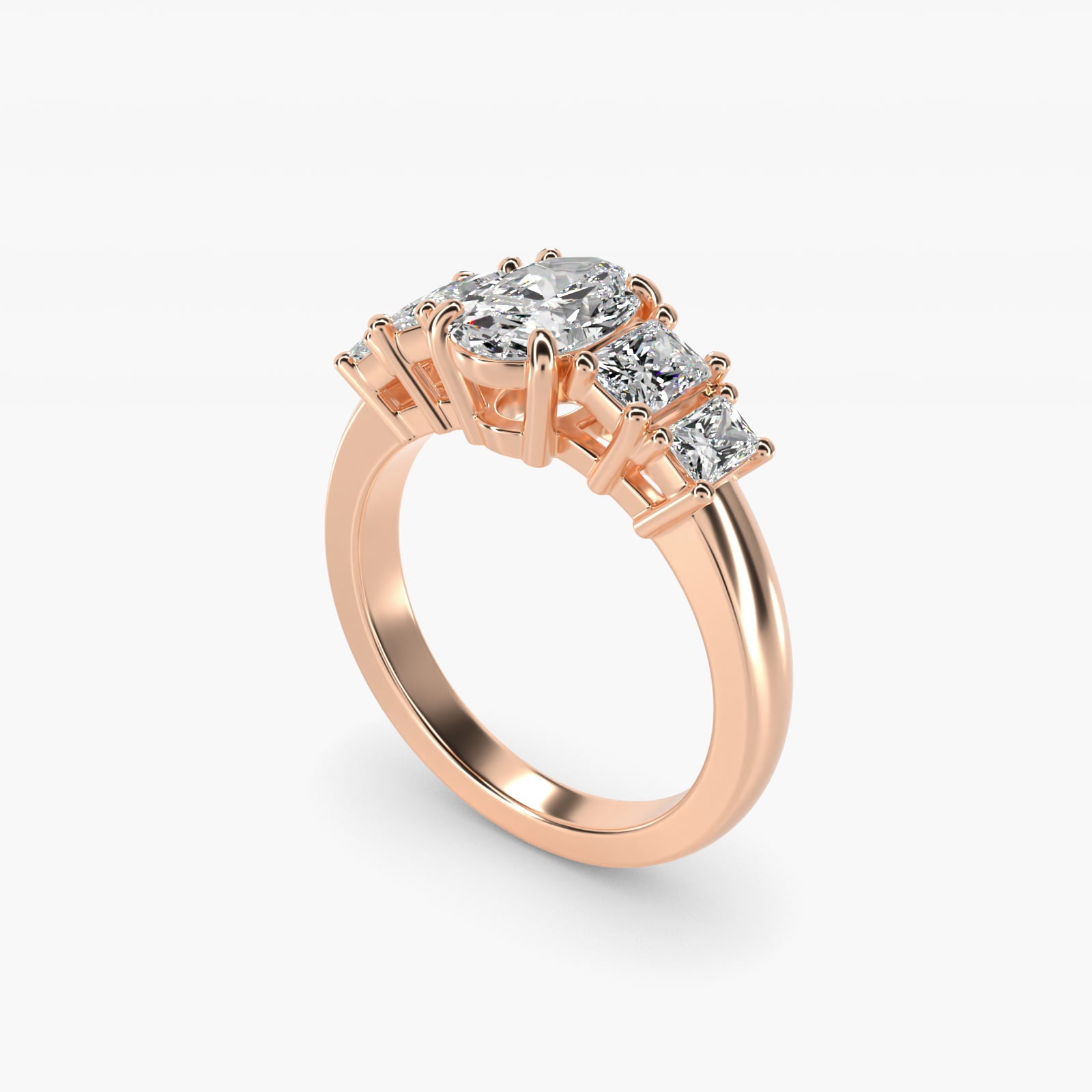Four Stone Princess-Cut Diamond Engagement Ring in 14k Rose Gold (1 ct. tw.) - Oval Center