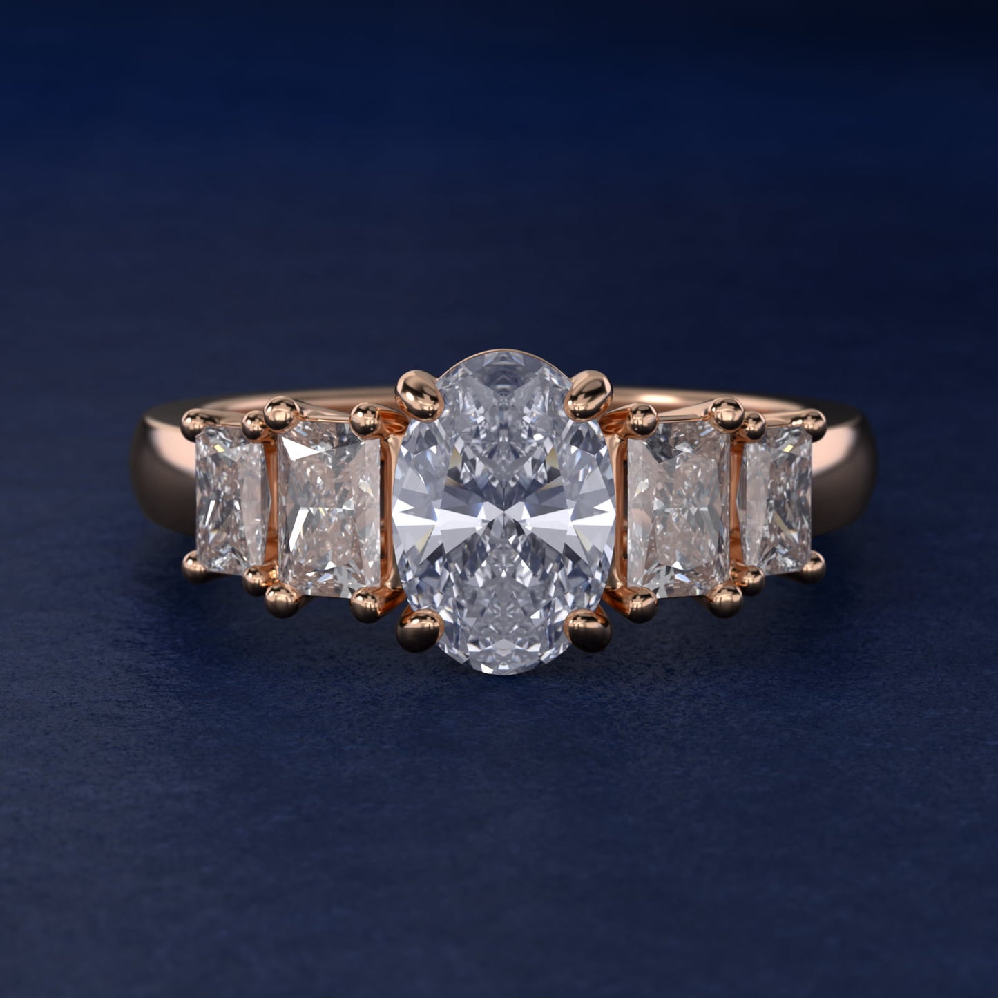 Four Stone Princess-Cut Diamond Engagement Ring in 14k Rose Gold (1 ct. tw.) - Oval Center