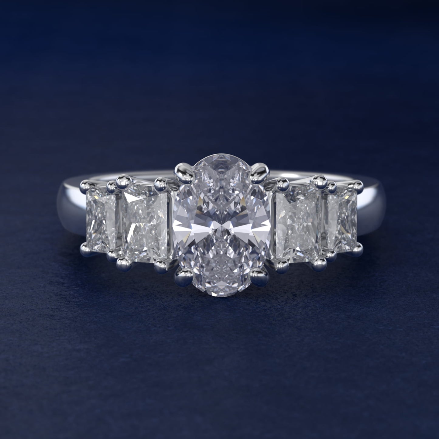 Four Stone Princess-Cut Diamond Engagement Ring in 14k White Gold (1 ct. tw.) - Oval Center