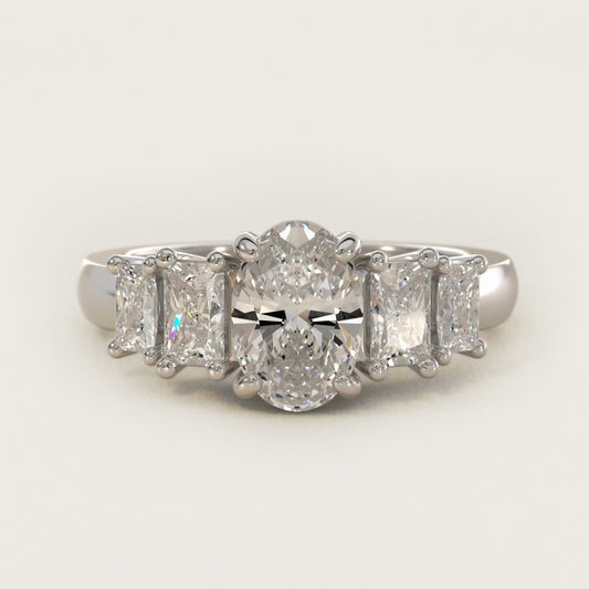 Four Stone Princess-Cut Diamond Engagement Ring in 18k White Gold (1 ct. tw.) - Oval Center