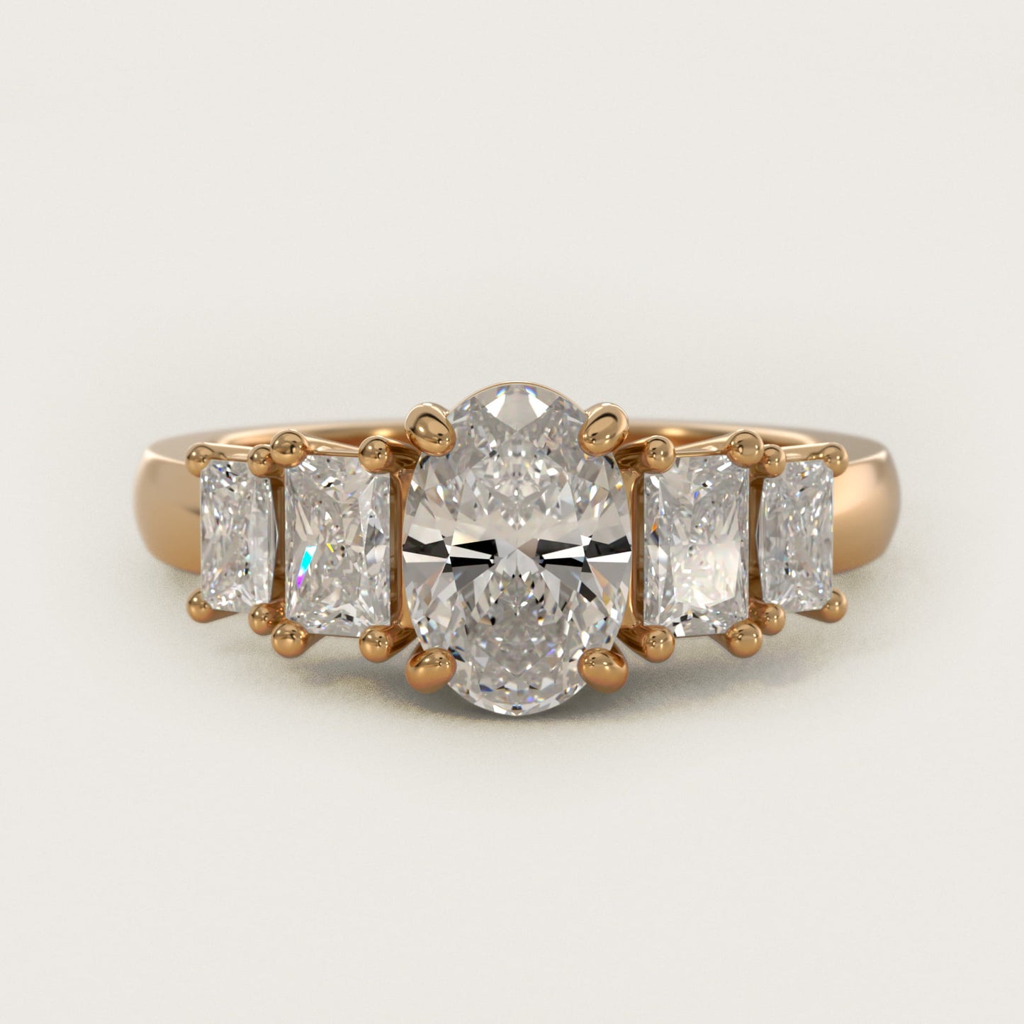 Four Stone Princess-Cut Diamond Engagement Ring in 14K Yellow Gold (1 ct. tw.) - Oval Center