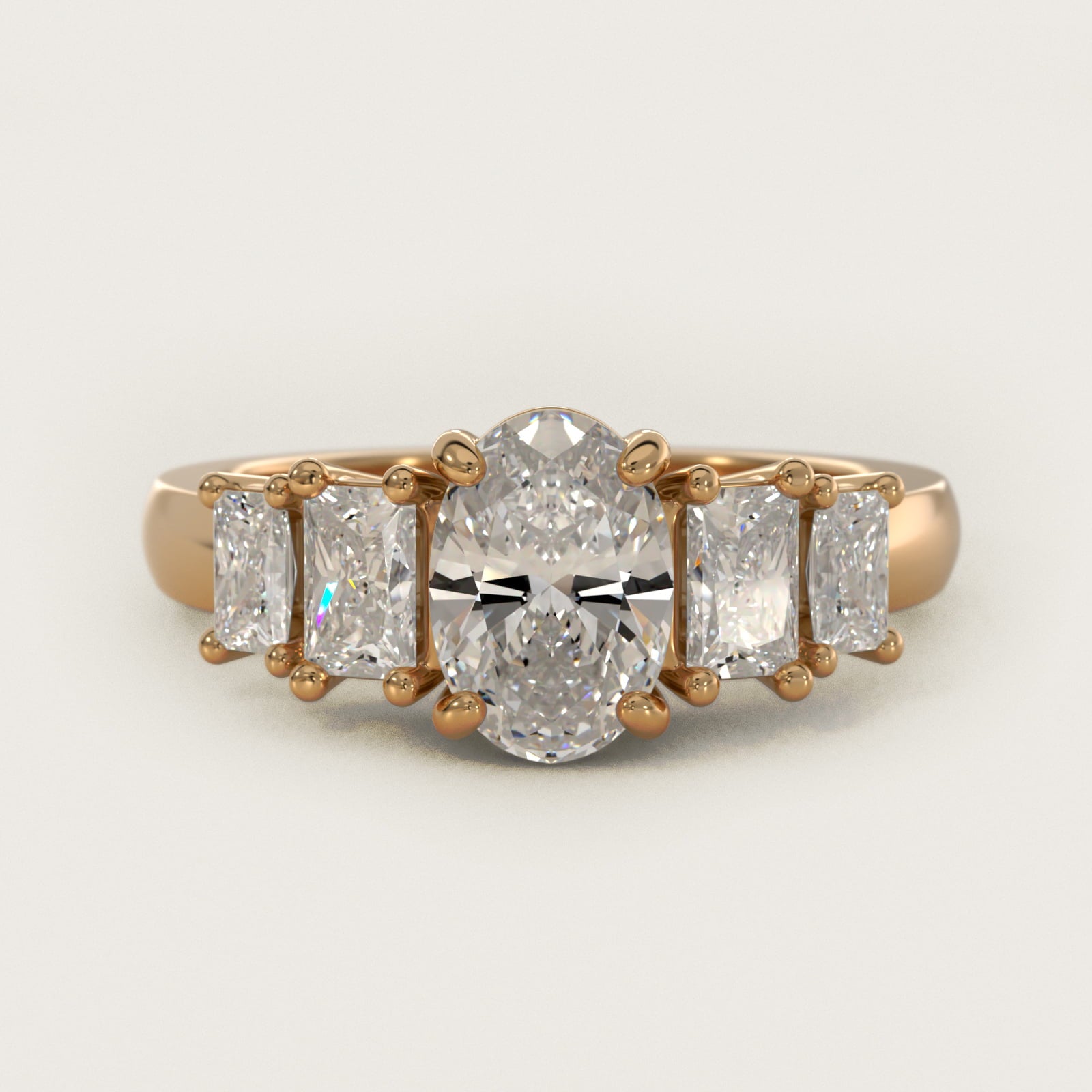 Four Stone Princess-Cut Diamond Engagement Ring in 14K Yellow Gold (1 ct. tw.) - Oval Center