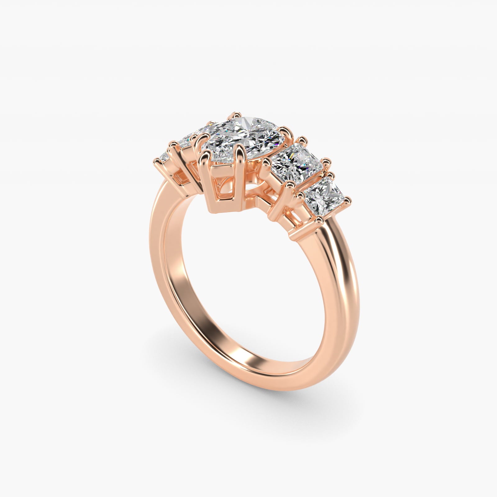 Four Stone Princess-Cut Diamond Engagement Ring in 14k Rose Gold (1 ct. tw.) - Pear Center