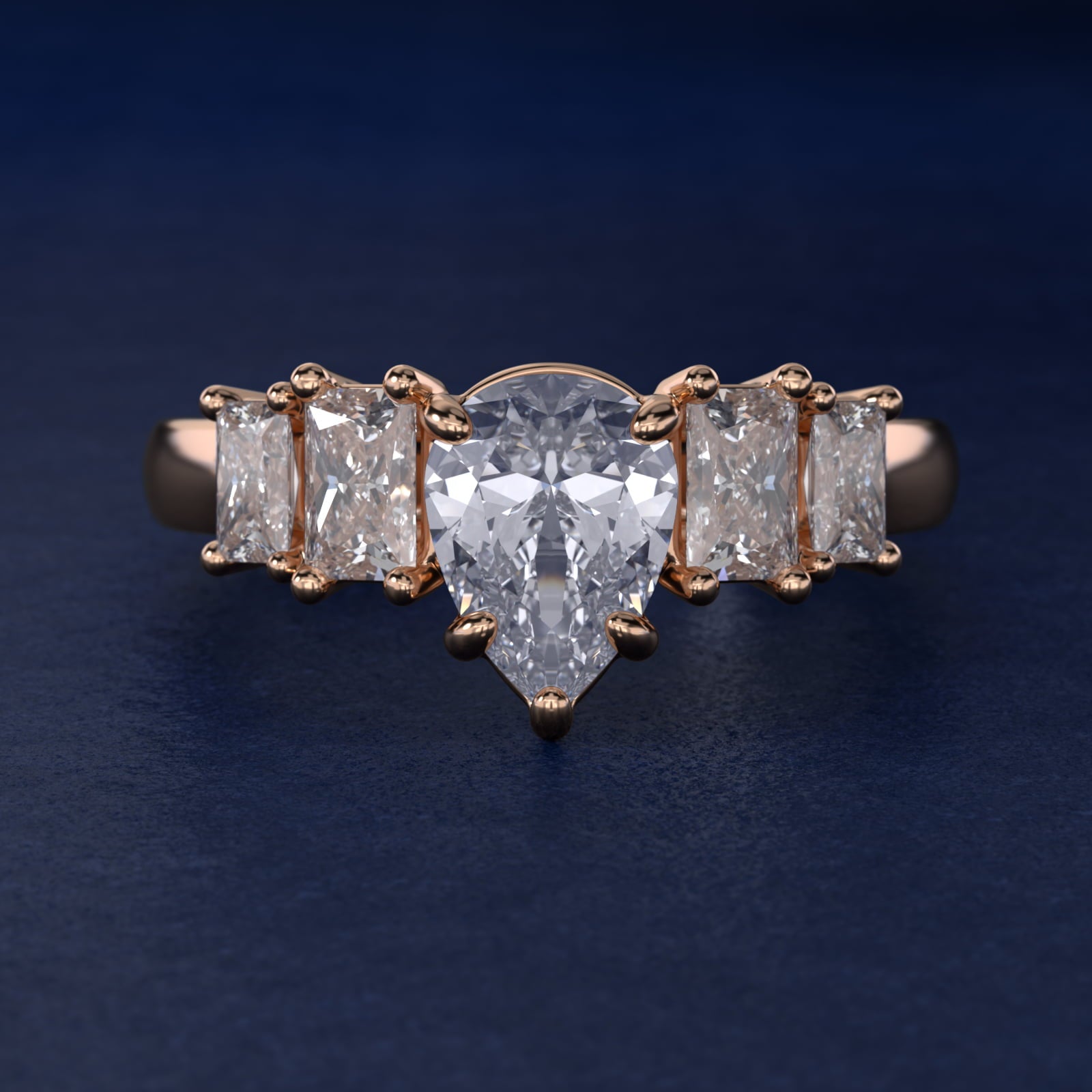 Four Stone Princess-Cut Diamond Engagement Ring in 14k Rose Gold (1 ct. tw.) - Pear Center