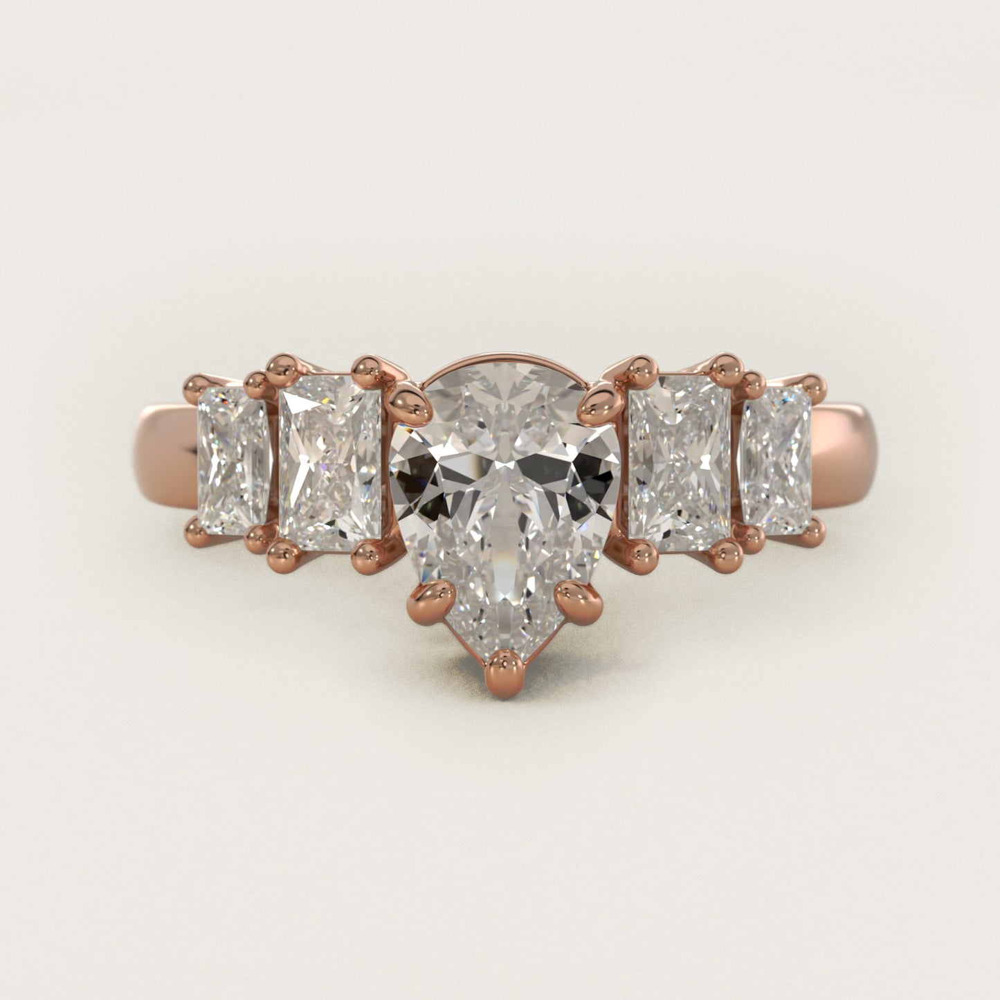 Four Stone Princess-Cut Diamond Engagement Ring in 14k Rose Gold (1 ct. tw.) - Pear Center