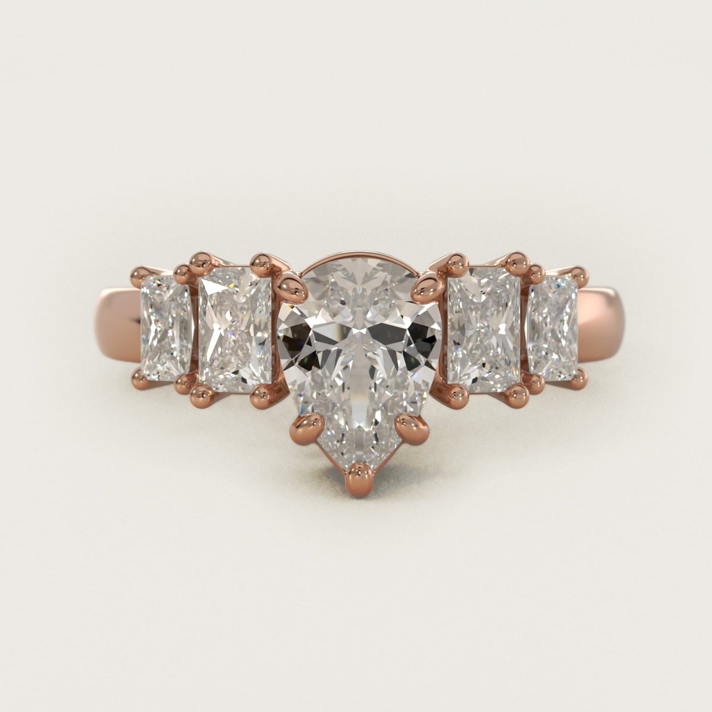Four Stone Princess-Cut Diamond Engagement Ring in 18k Rose Gold (1 ct. tw.) - Pear Center