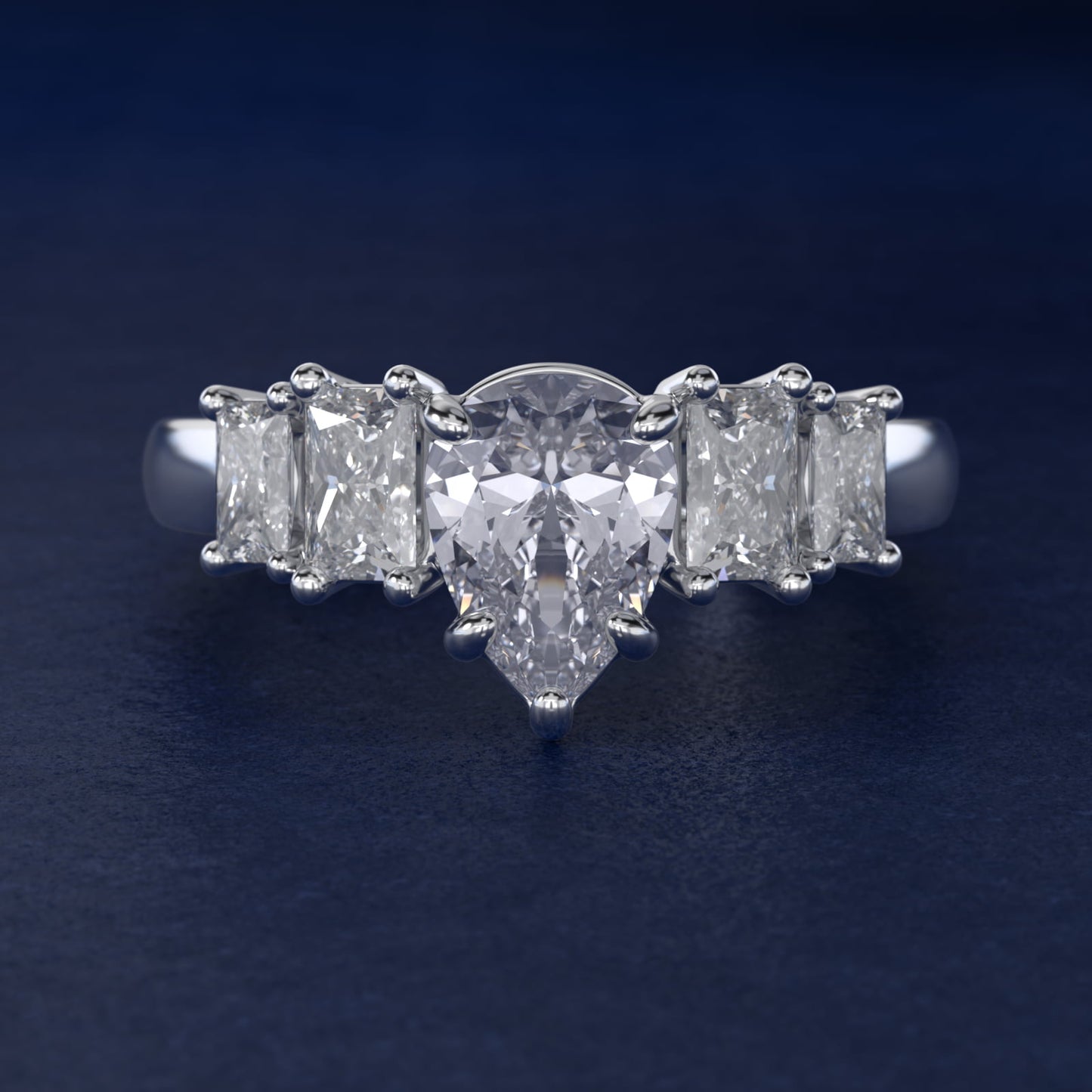 Four Stone Princess-Cut Diamond Engagement Ring in 14k White Gold (1 ct. tw.) - Pear Center