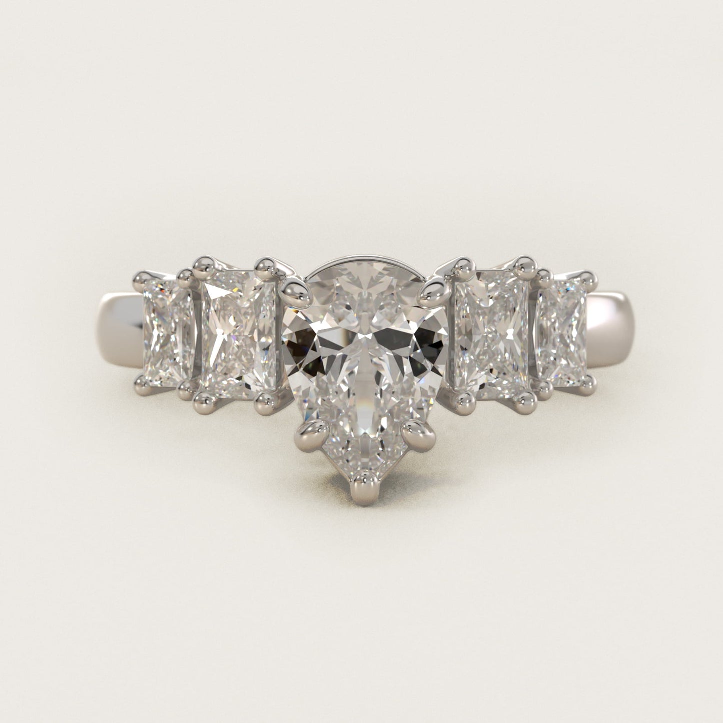 Four Stone Princess-Cut Diamond Engagement Ring in 14k White Gold (1 ct. tw.) - Pear Center