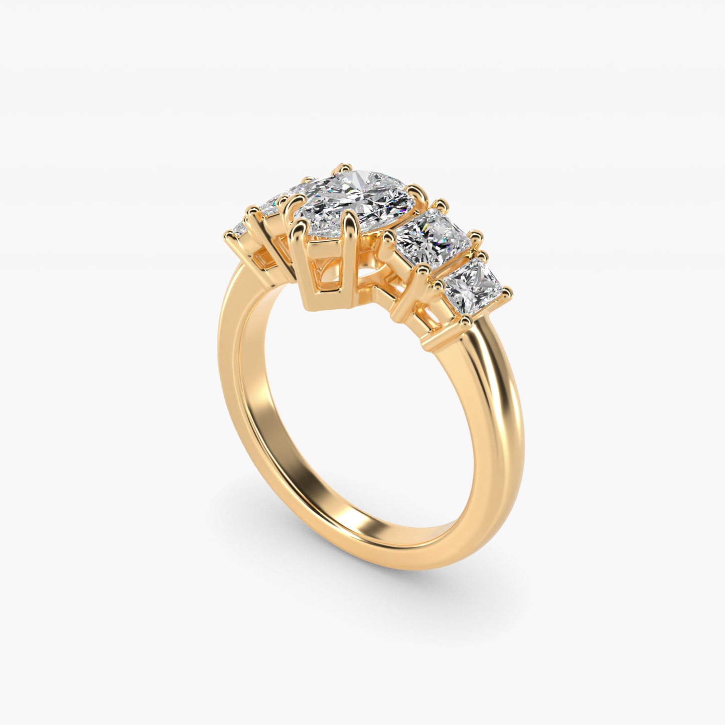 Four Stone Princess-Cut Diamond Engagement Ring in 14K Yellow Gold (1 ct. tw.) - Pear Center