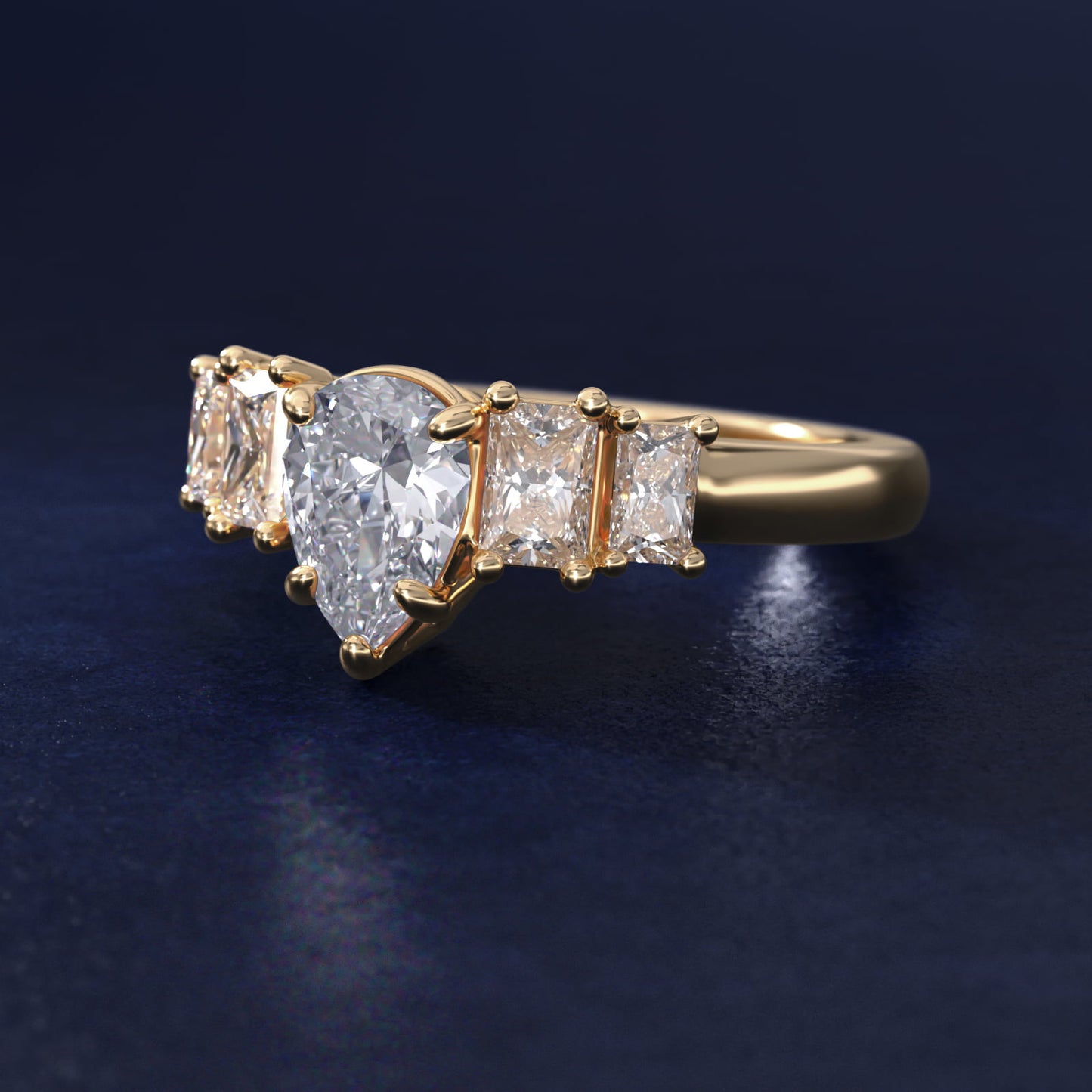 Four Stone Princess-Cut Diamond Engagement Ring in 14K Yellow Gold (1 ct. tw.) - Pear Center