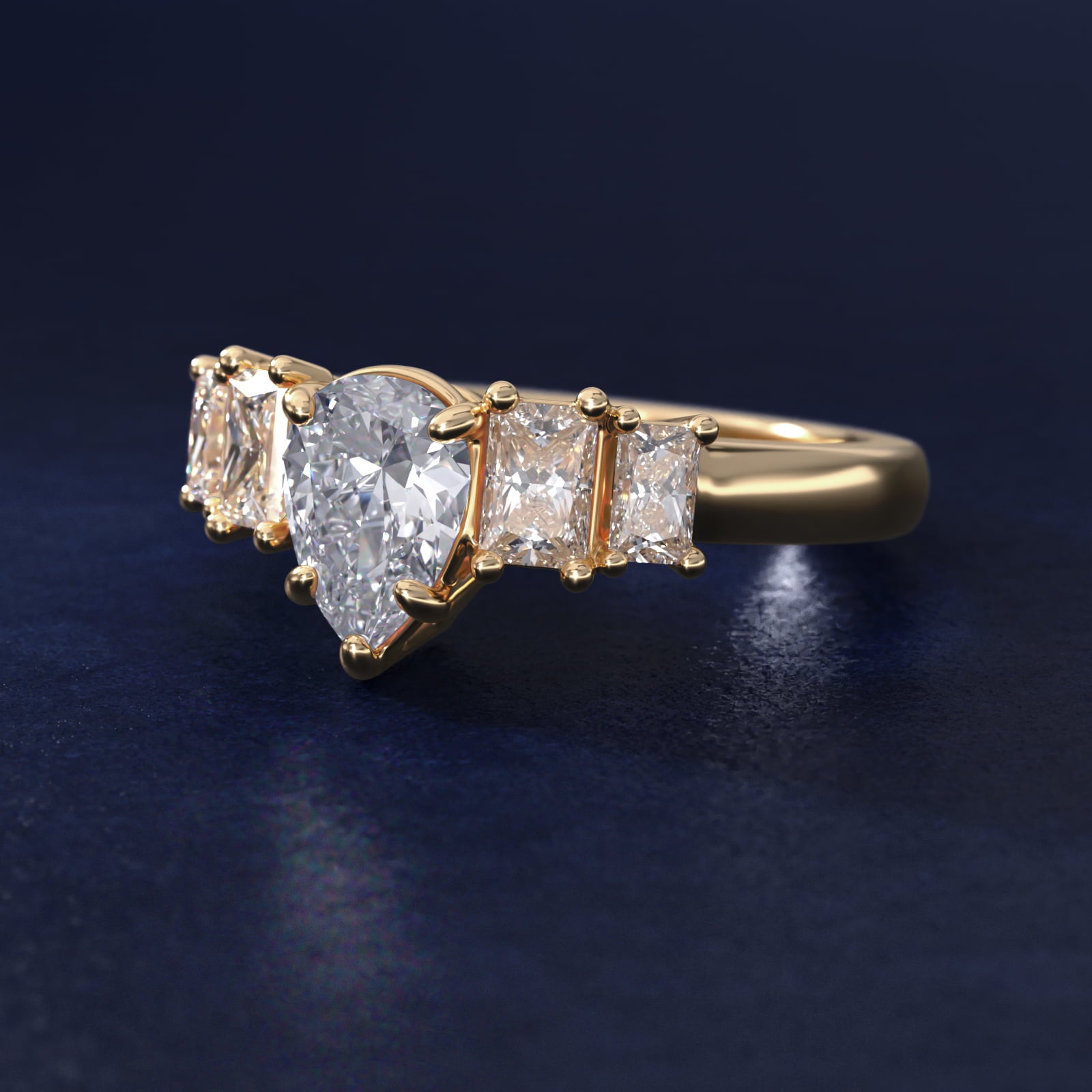 Four Stone Princess-Cut Diamond Engagement Ring in 14K Yellow Gold (1 ct. tw.) - Pear Center