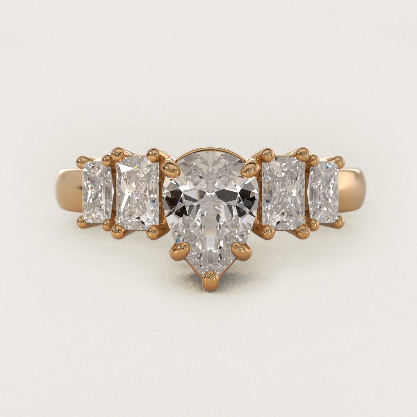 Four Stone Princess-Cut Diamond Engagement Ring in 14K Yellow Gold (1 ct. tw.) - Pear Center