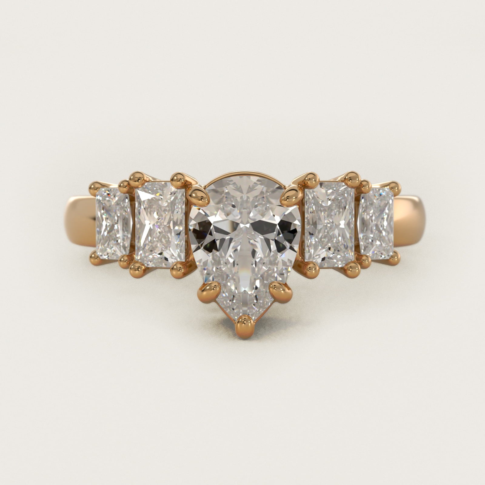 Four Stone Princess-Cut Diamond Engagement Ring in 14K Yellow Gold (1 ct. tw.) - Pear Center