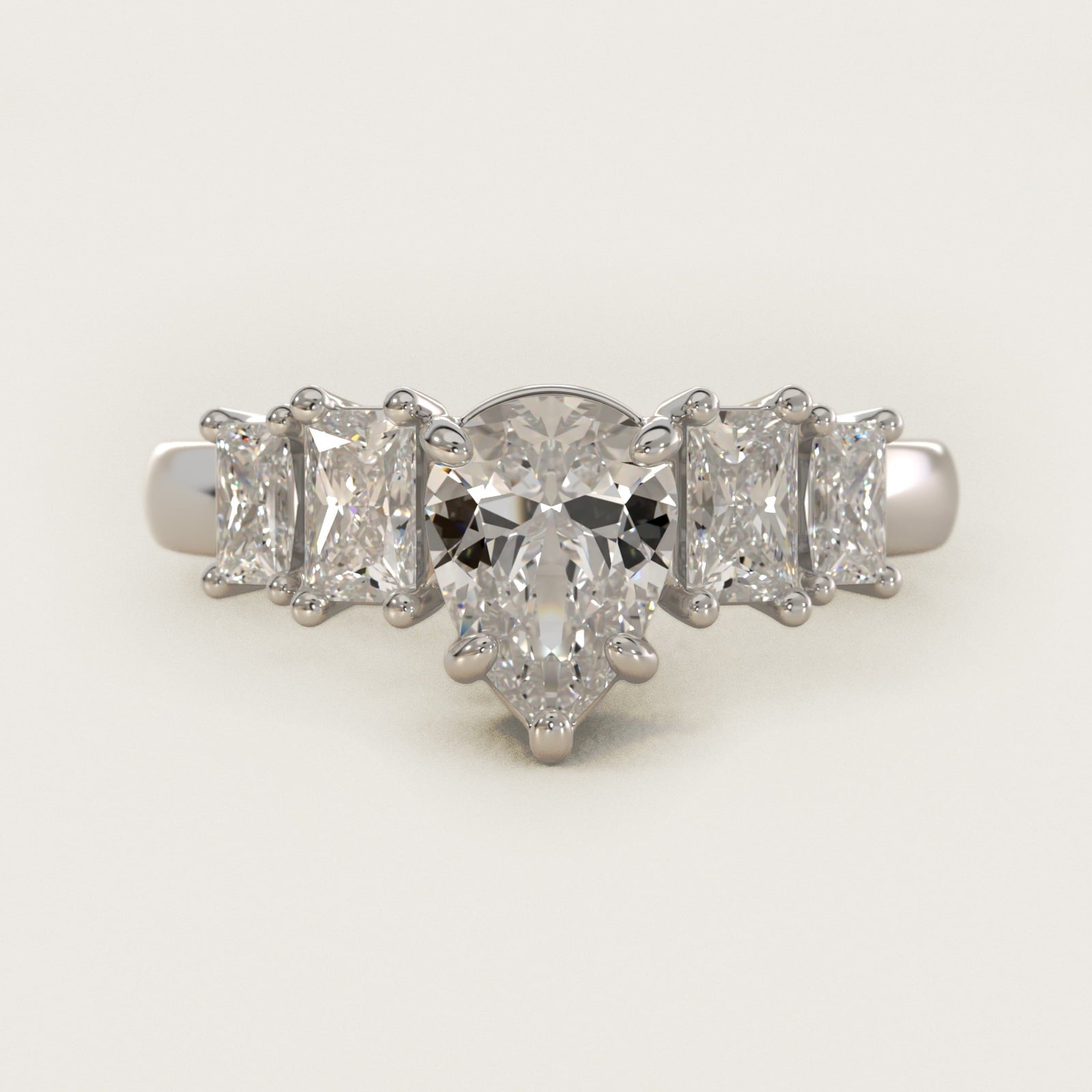 Four Stone Princess-Cut Diamond Engagement Ring in Platinum (1 ct. tw.) - Pear Center