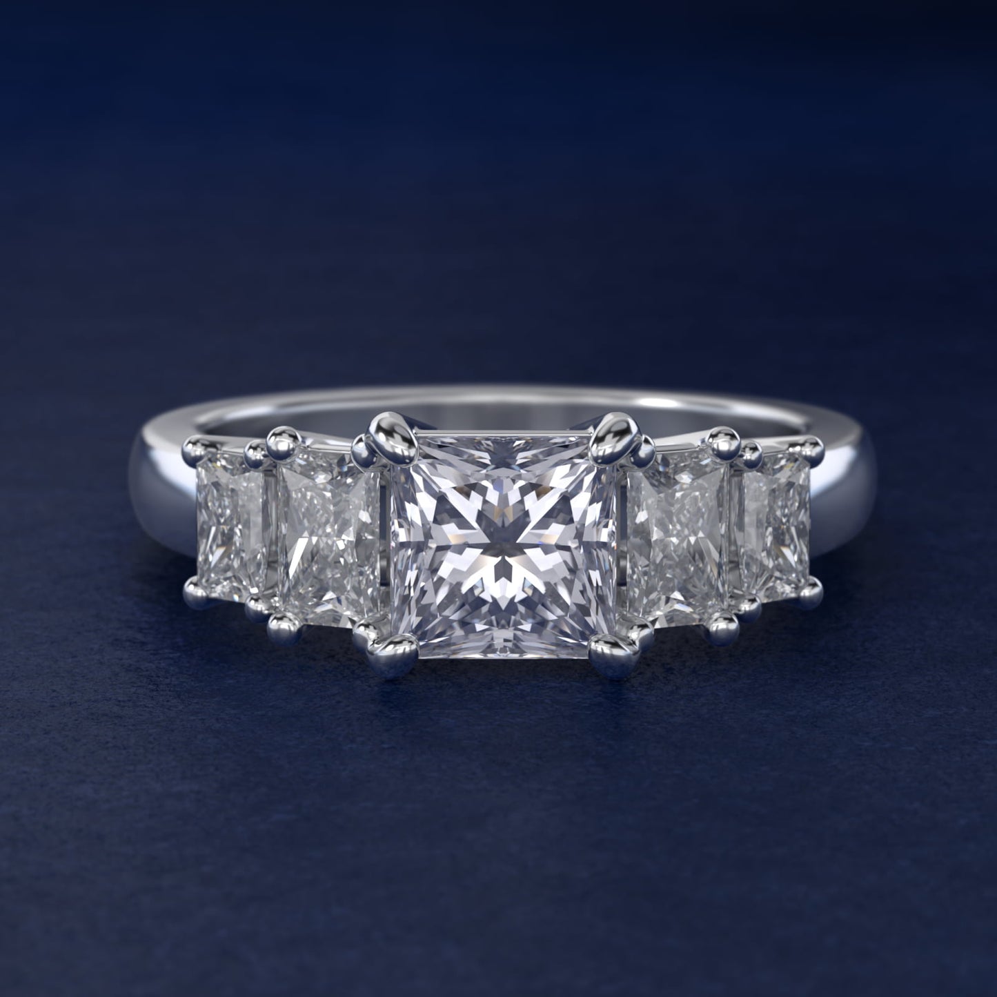 Four Stone Princess-Cut Diamond Engagement Ring in 14k White Gold (1 ct. tw.) - Princess Center
